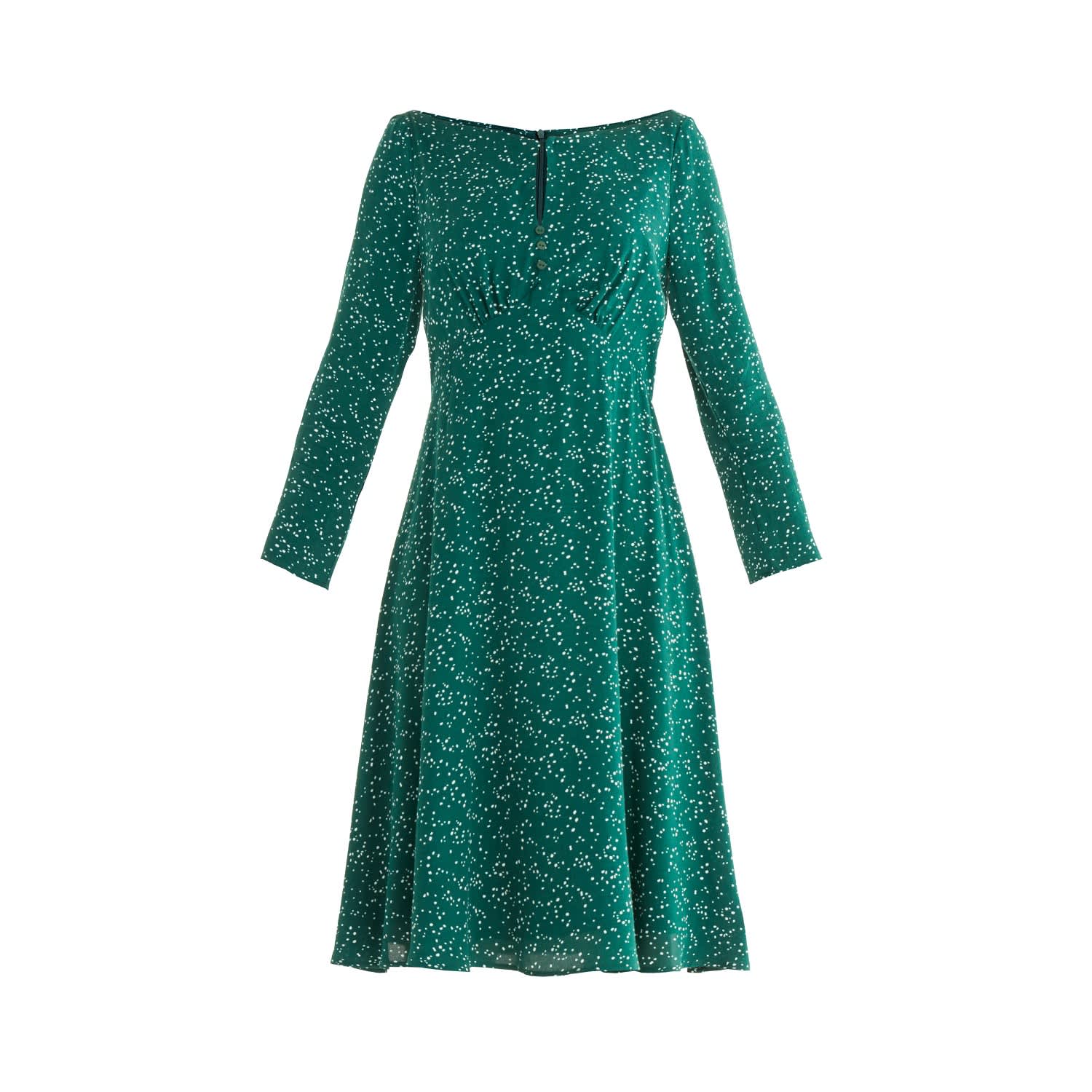 green and white print dress