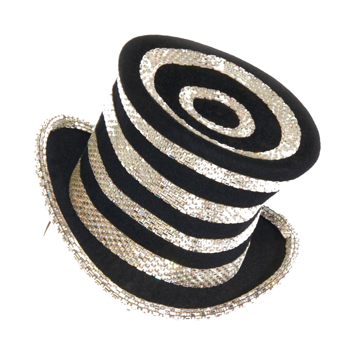 Women's Black / Silver Dazzle | Black Velour Top Hat With Spiral Crystal Stripes | One Size | Victoria Grant