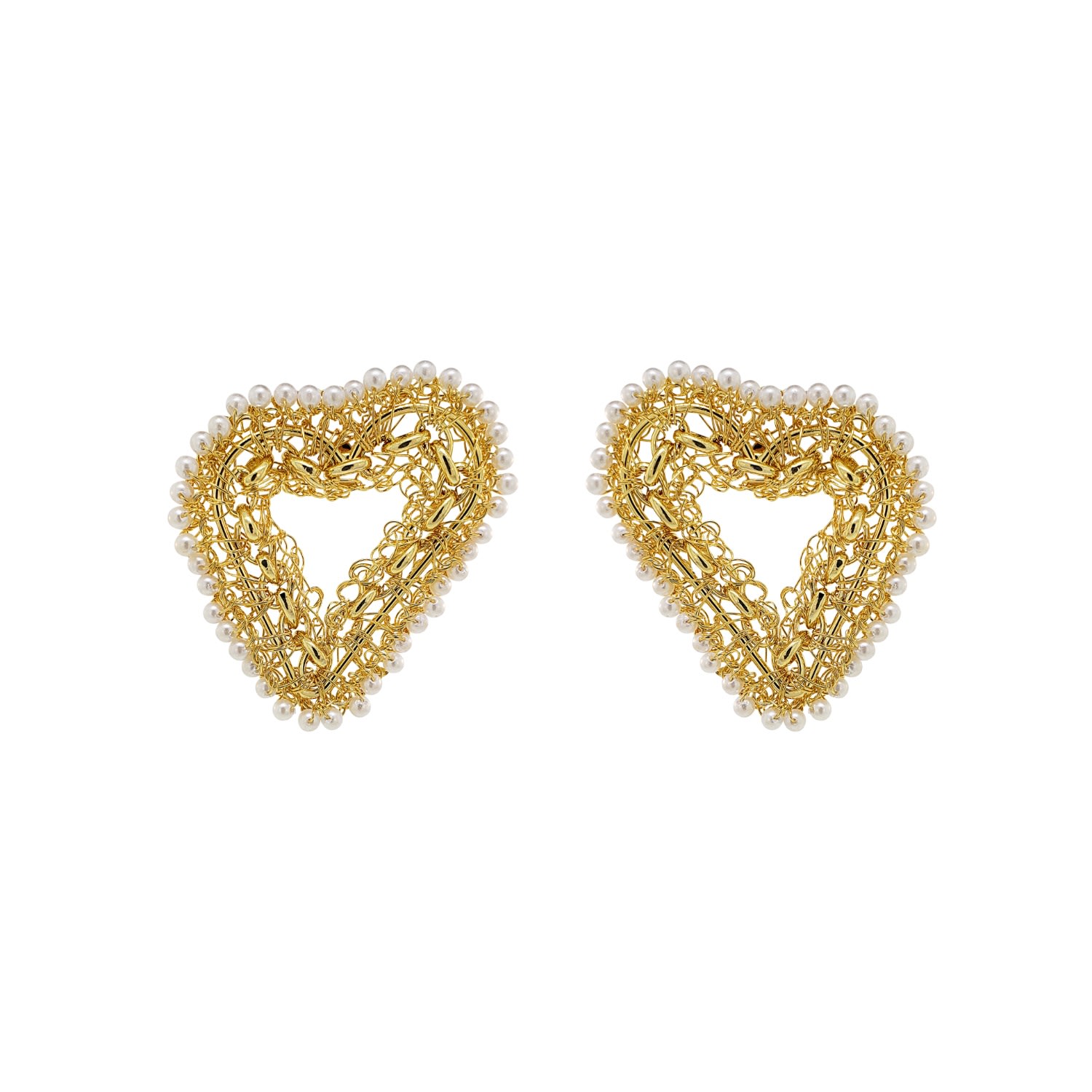 Women’s Gold / White Pearl & Gold Amour Flux Handmade Crochet Earrings Lavish by Tricia Milaneze