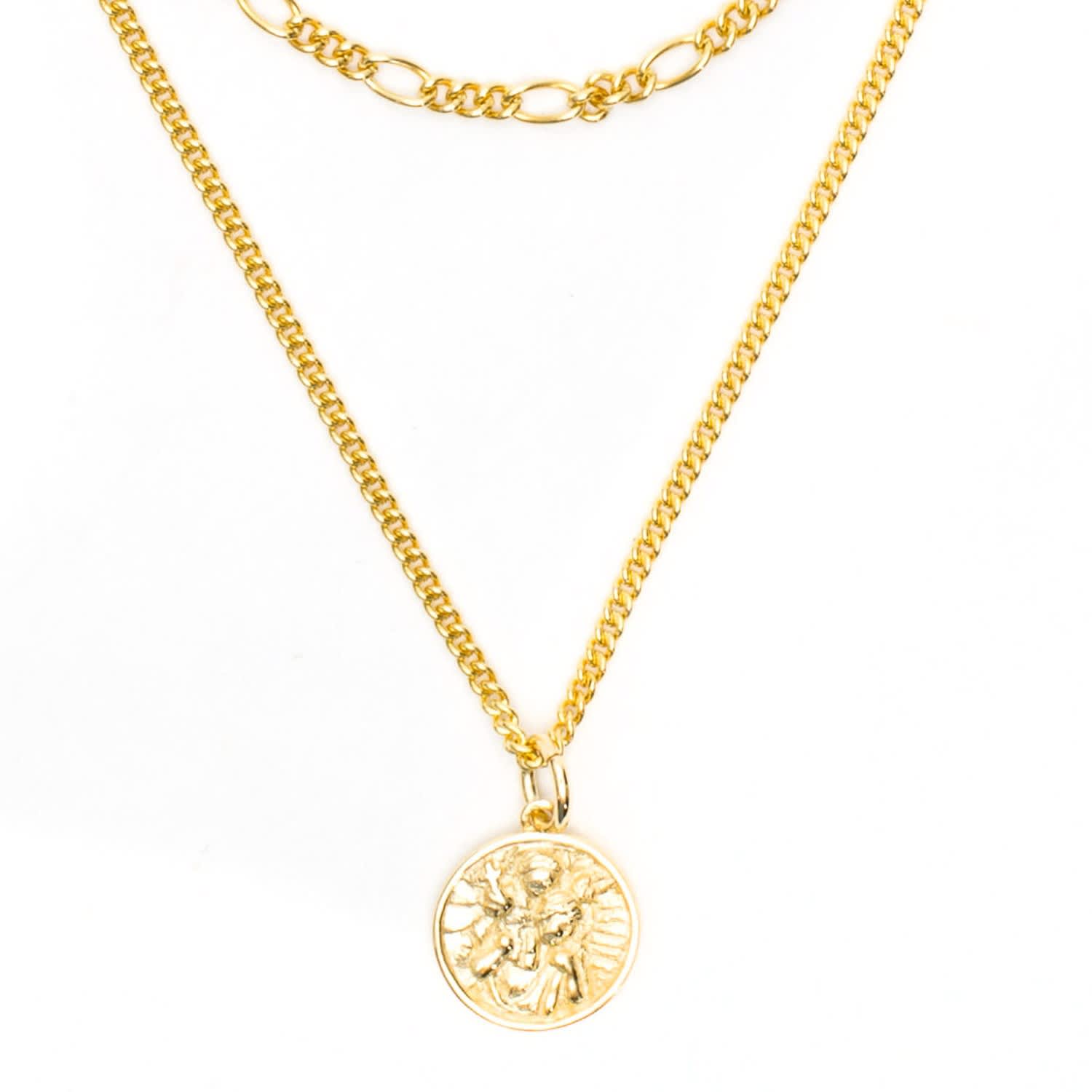 Gold Multi Chain St Christopher Necklace Serge Denimes Wolf Badger