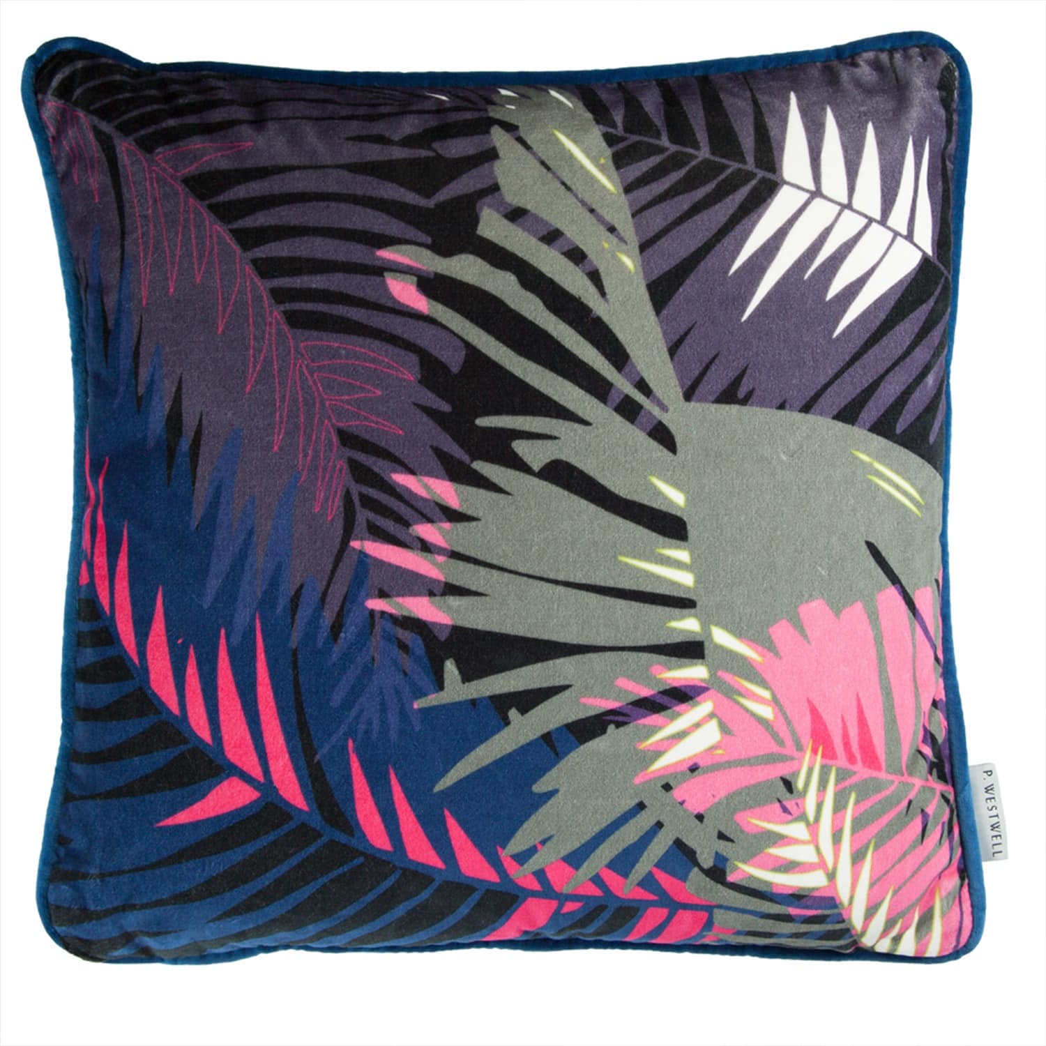 Large Velvet Cushion Featuring The Tunkun Palm Tropical Print P