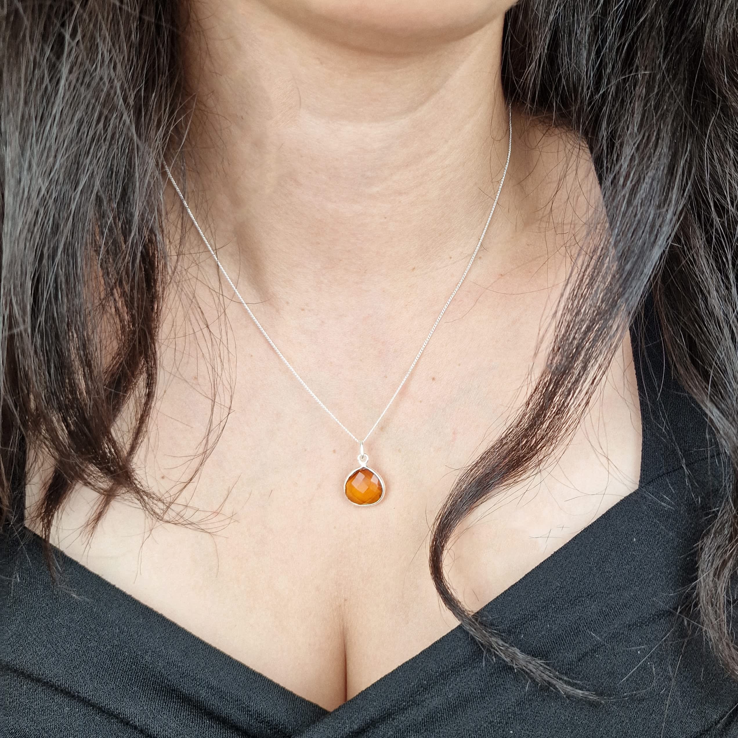 Natural Citrine 925 Sterling Silver Pendant – 4 Carat November Birthstone Necklace, Rectangle Shape