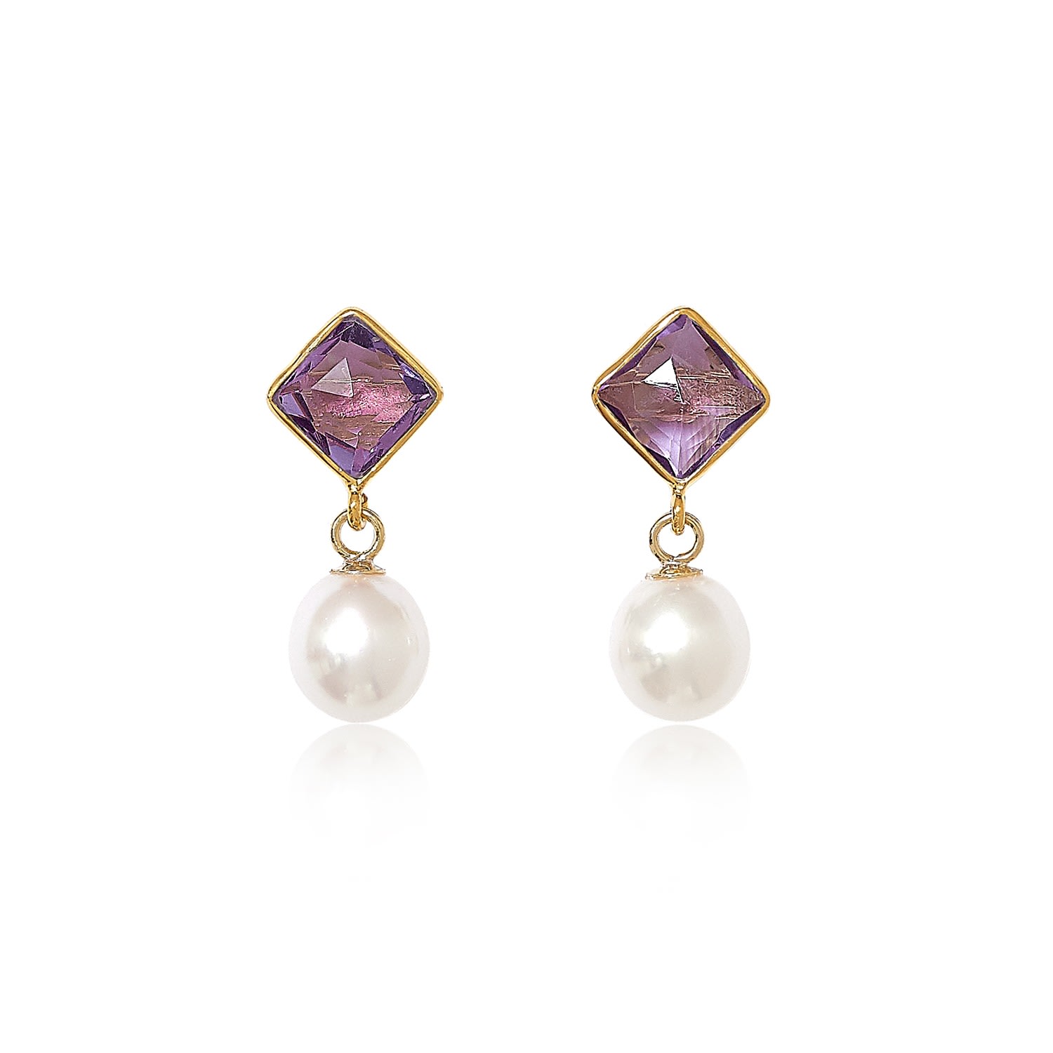 Pearls Of The Orient Online Women's Pink / White Nova Diamond-shaped Amethyst & Cultured Freshwater Pearl Drops Earrings In Multi