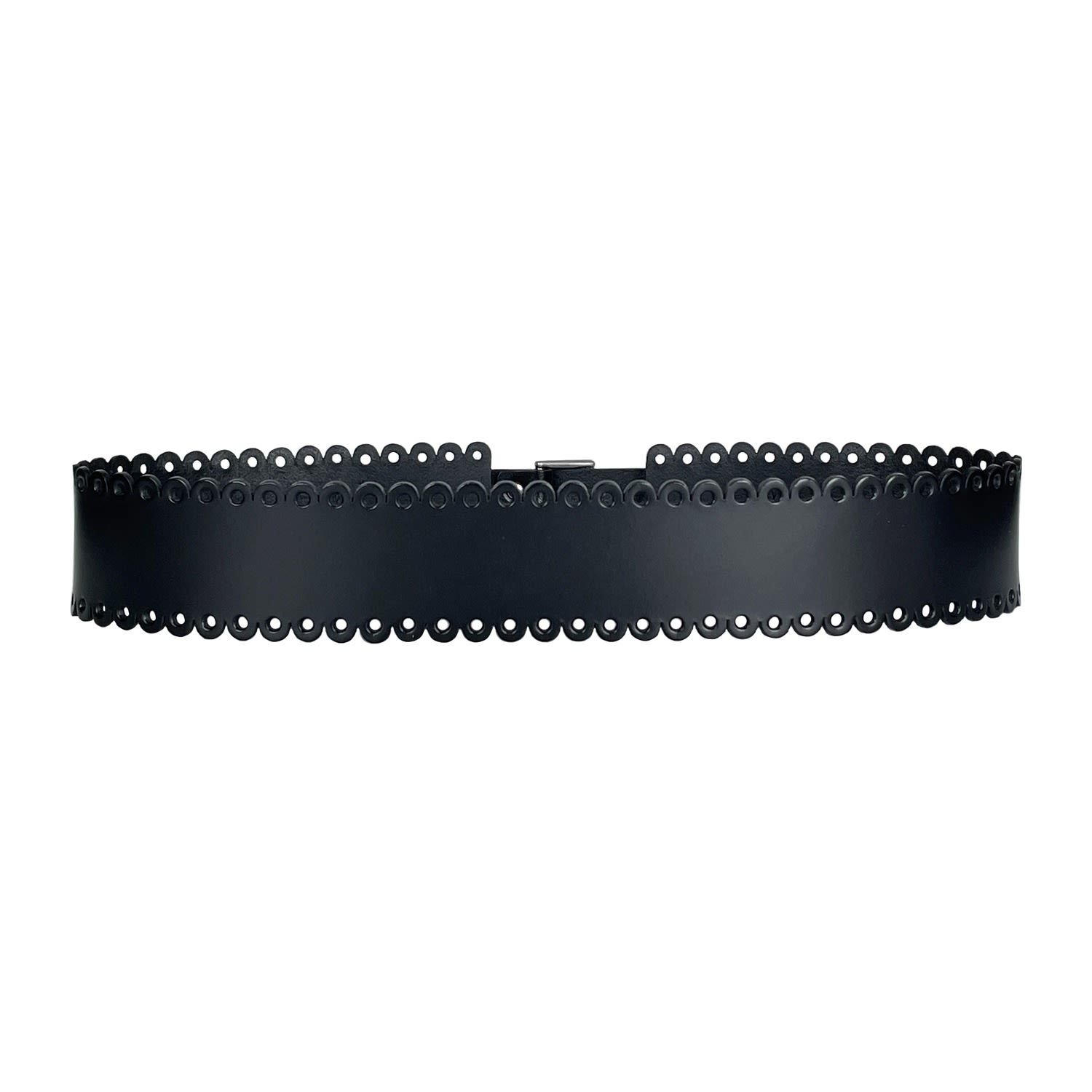 Haute Cuir Women's Black Scalloped Wide Leather Belt In Black