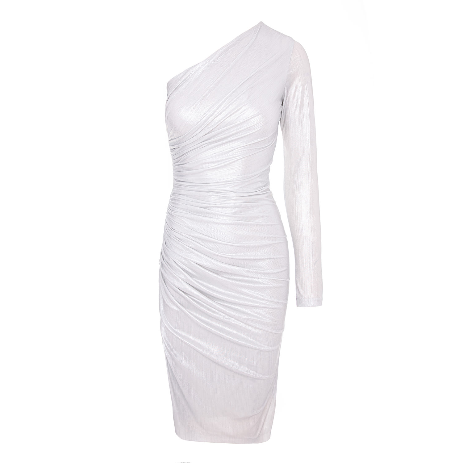 Monarh Women's Silver Asymetrical One-shoulder Dress With Side Slit In Silver