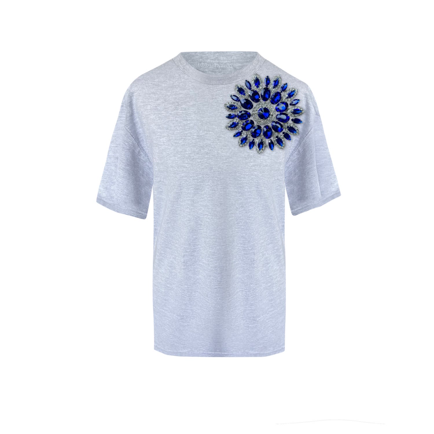 Toma Women's Grey / Blue Grey Cotton T-shirt With Blue Swarovski Crystals In Blue