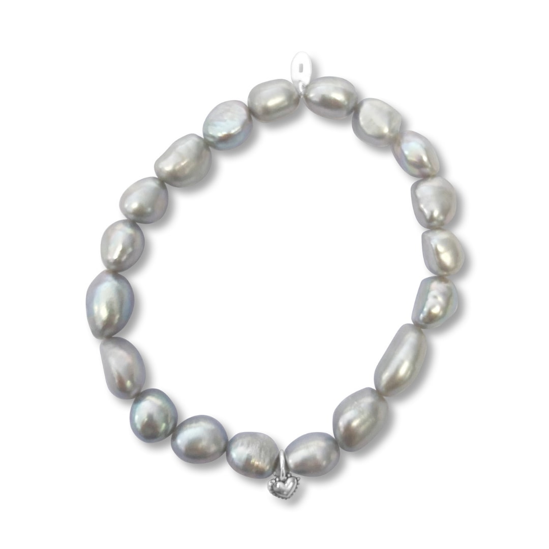 Fv Jewellery Women's Grey / Silver La Pierre Silver Keshi Pearl Stretchy Bracelet In Gray