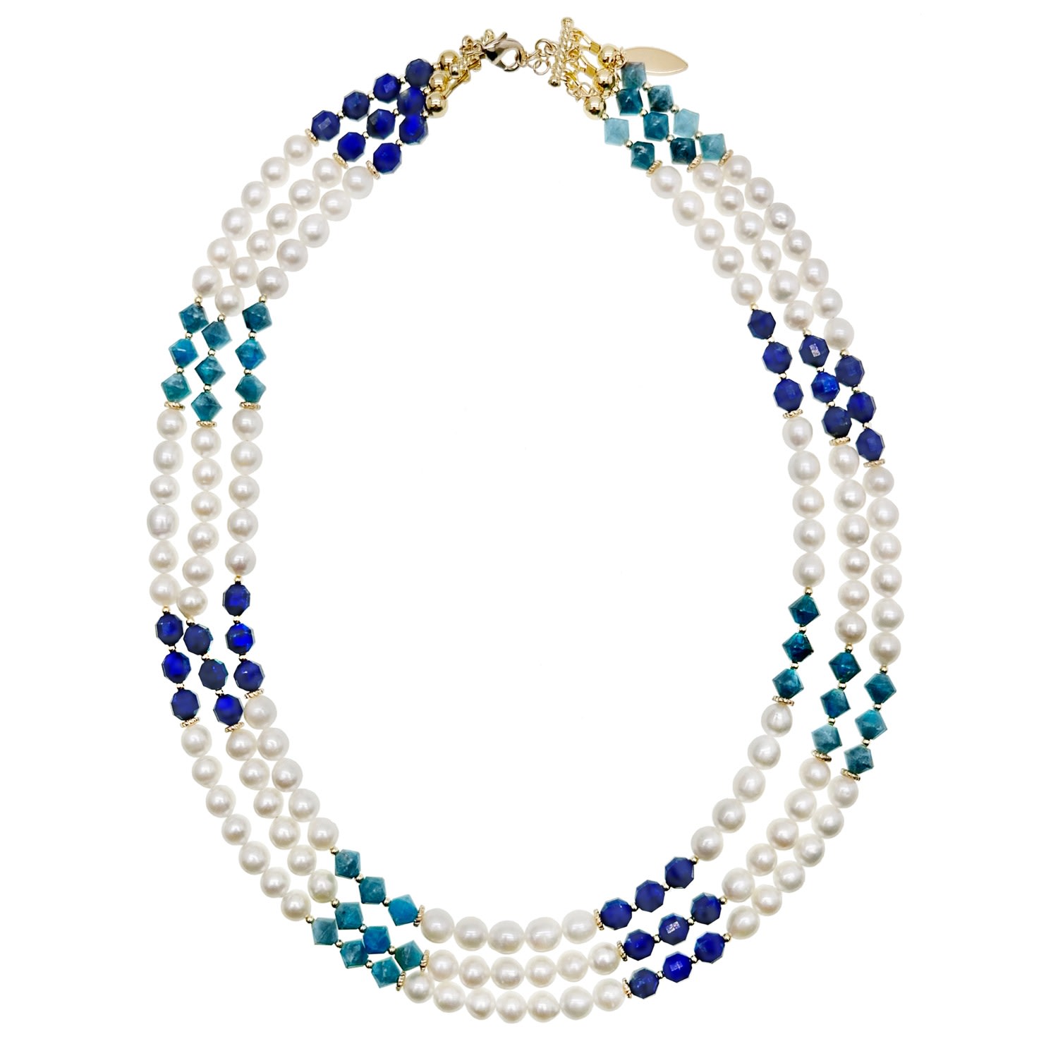 Women’s Blue / White Gemstone And Freshwater Pearls Colour Blocking Multi-Strands Necklace Farra