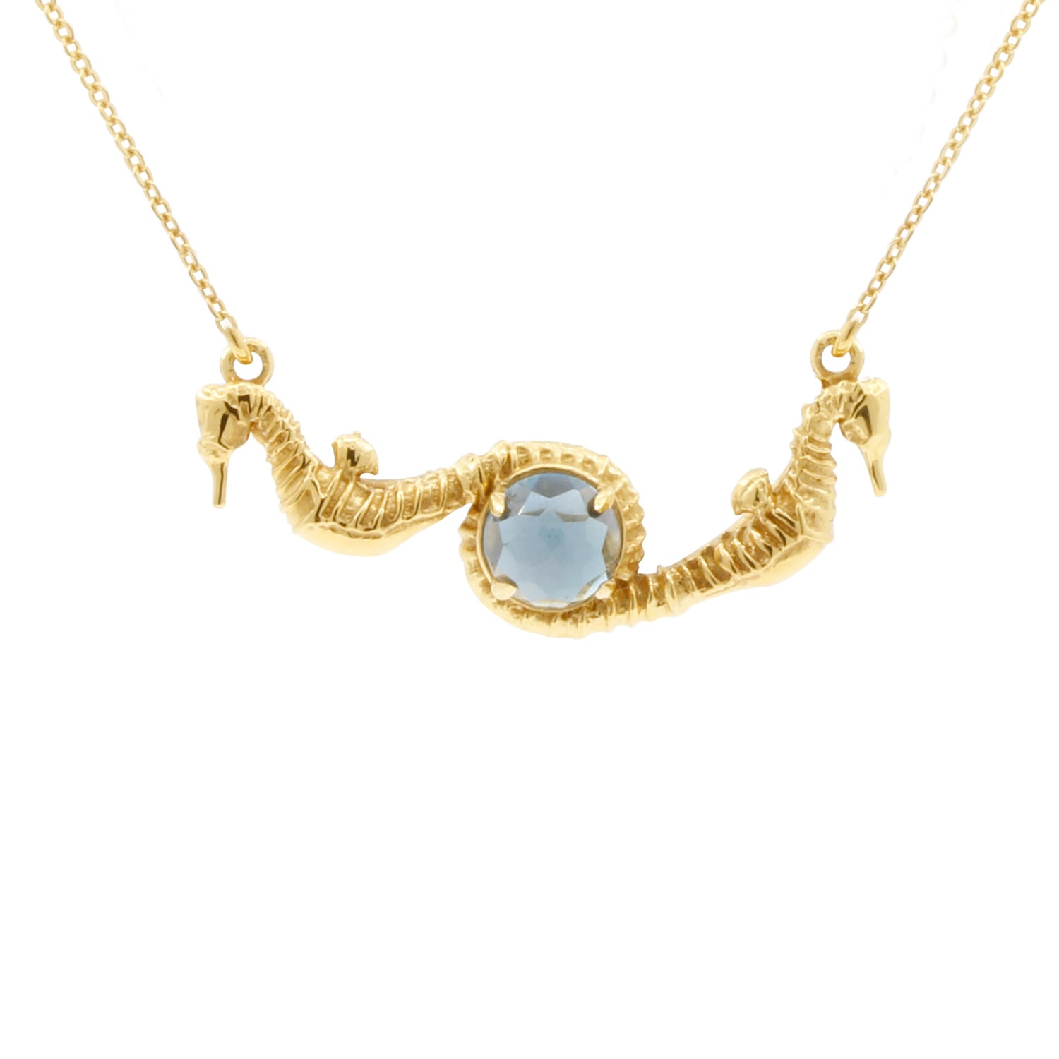 Women’s Seahorse Blue Topaz Necklace - Gold Lee Renee