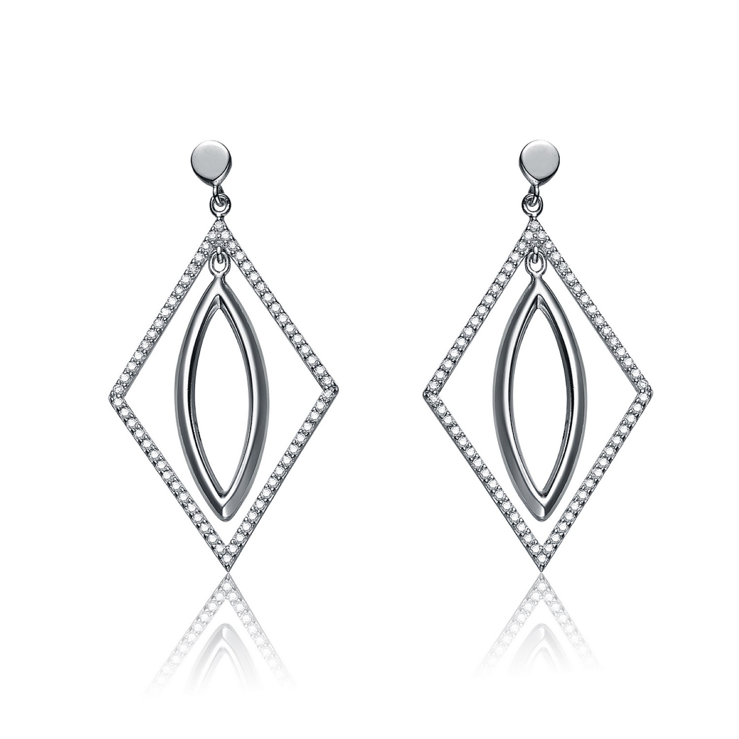 Genevive Jewelry Women's White / Silver Sterling Silver Suspended Oval Earrings In Multi