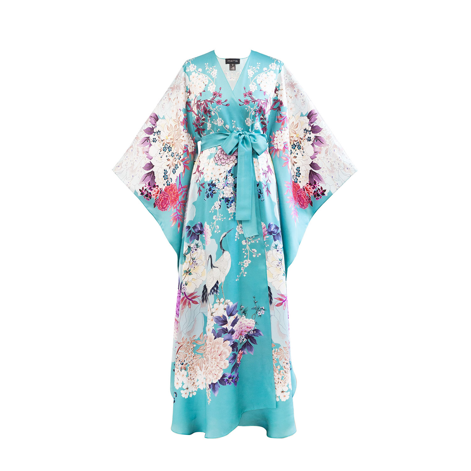 Women's Blue Teal Silk Satin Wrap Dress | One Size | Meng