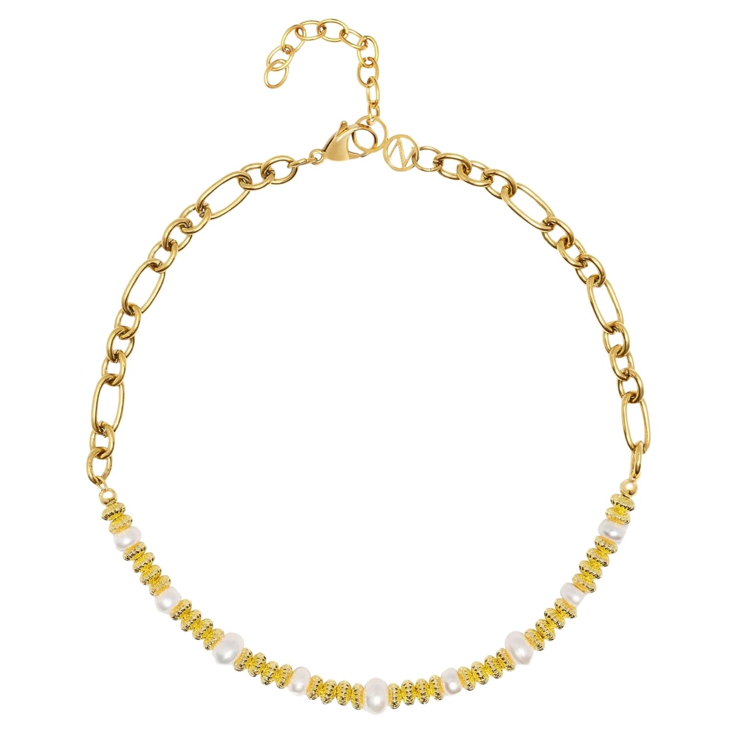 Nialaya Women's Gold / White Chain Choker With Pearls In Gold