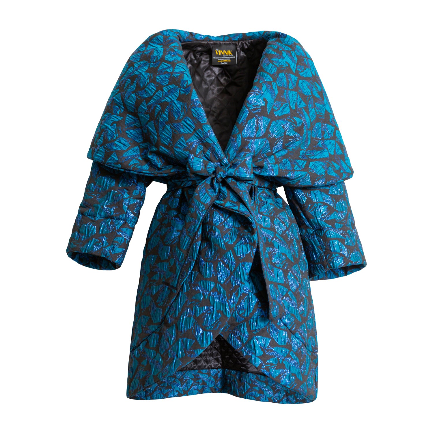 Women’s Black / Blue Blue Jacquard Quilted Cocoon Coat- Armida M/L Byvinnik