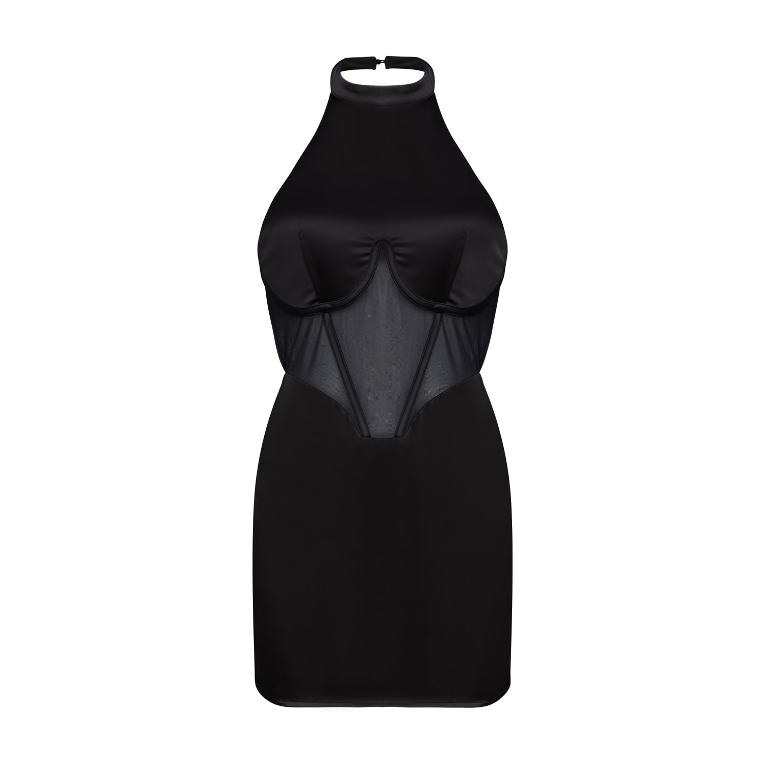 Thegtfashion Women's Black Mesh Corset Halterneck Dress