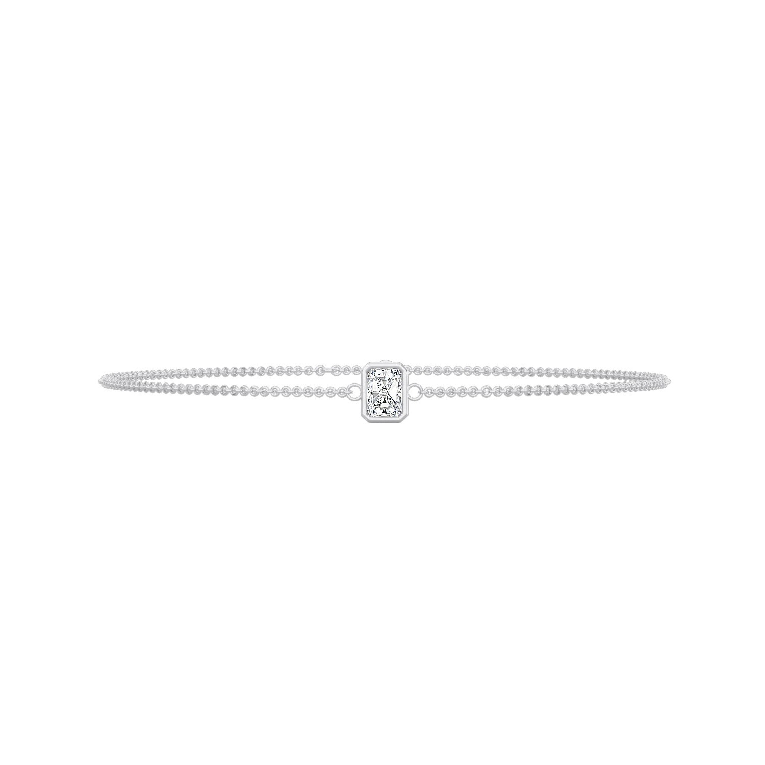 Women’s Silver Solitaire Radiant Diamond Chain Bracelet Itara Jewelry