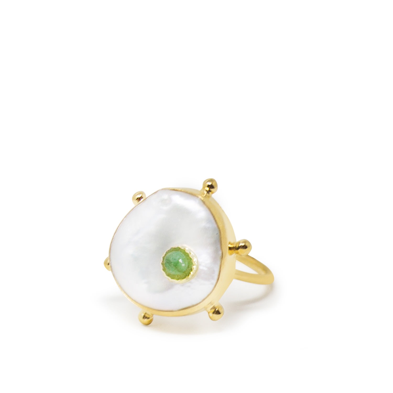 Vintouch Italy Women's White / Gold / Green Rebel Rebel Green Emerald Stacking Ring In Multi
