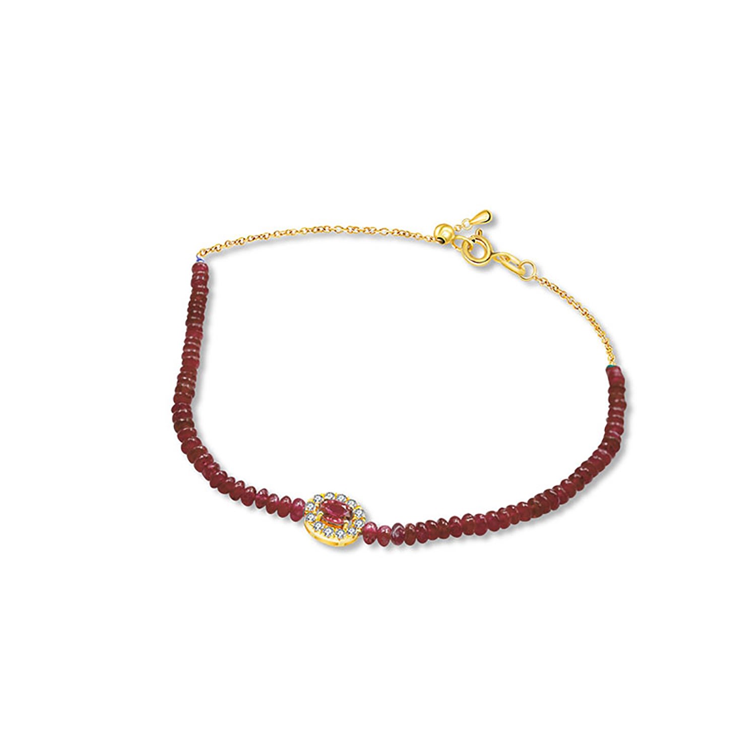 Genevieve Collection Women's White 18k Yellow Gold Ruby Bead Bracelet In White