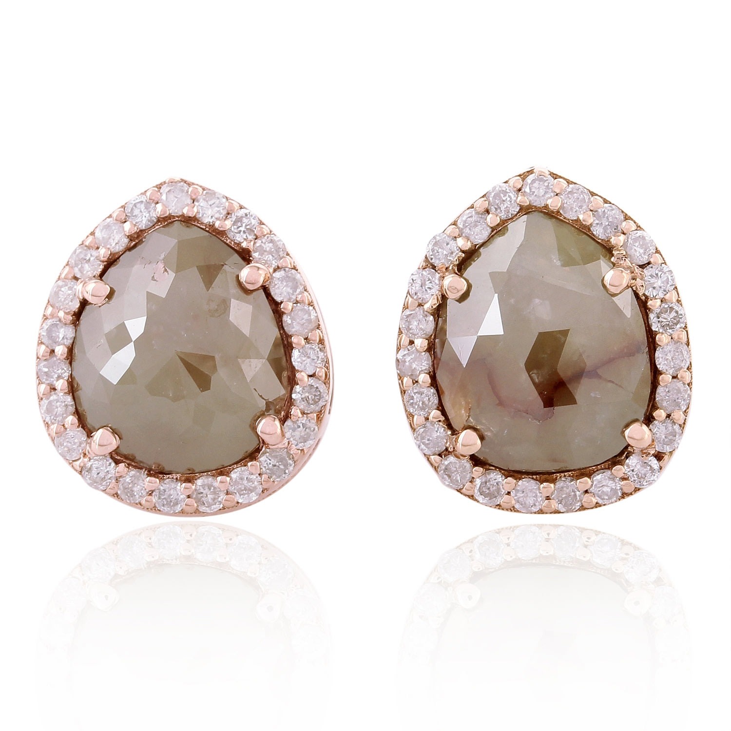 Women’s Rose Gold / White / Brown Natural Pear Cut Ice Diamond Stud Earrings In 18K Rose Gold Jewelry Artisan