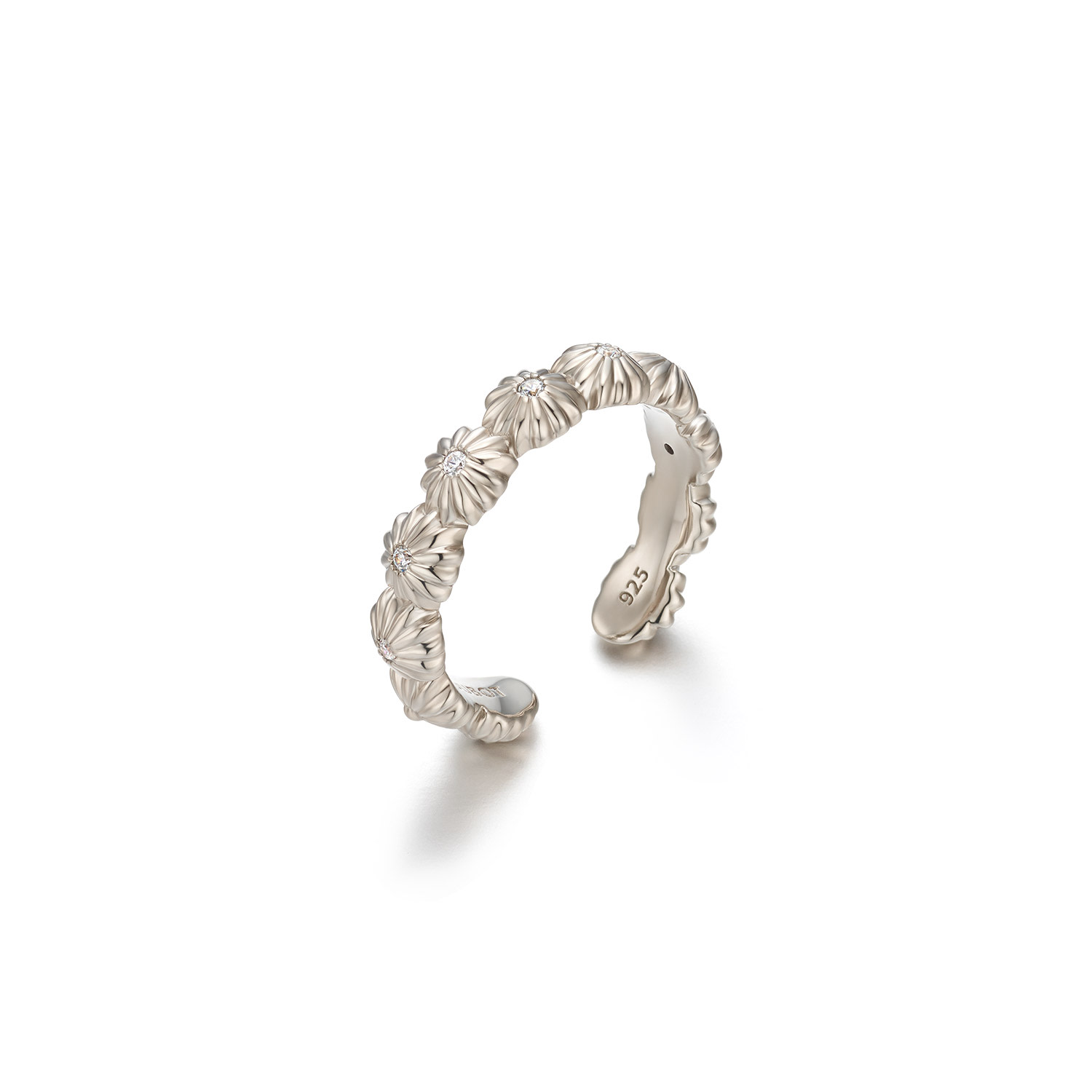 Didier Dubot Women's La D. D Poppy Flower Silver Ring With Crystal Accents In Silver
