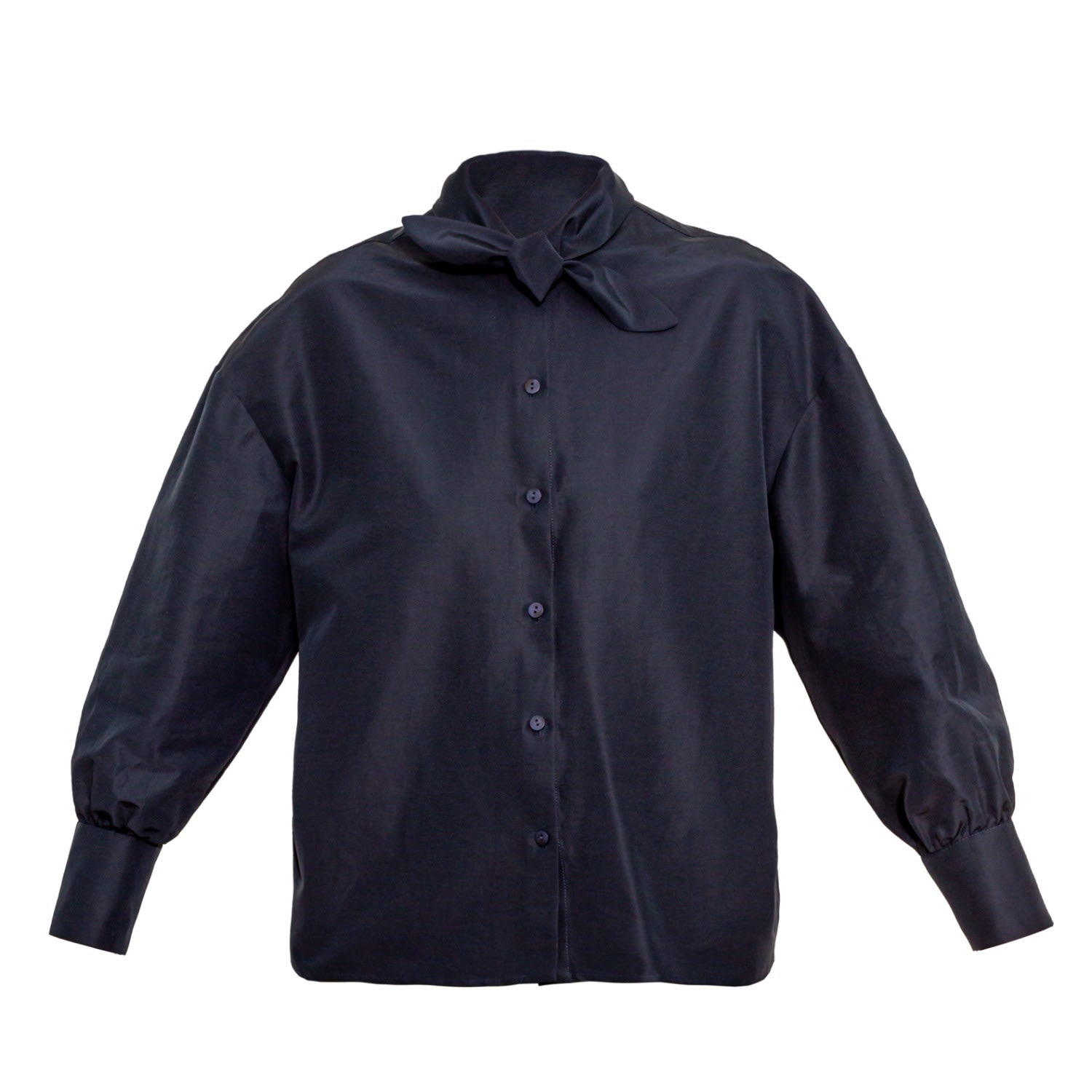 Karolina Ozolinsiute Women's Nila Navy Blue Silk Shirt With Bow In Blue