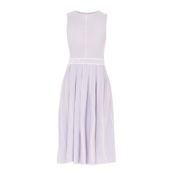 PAISIE Knitted Dress With Stripe Details & Pleated Skirt In Lilac & White