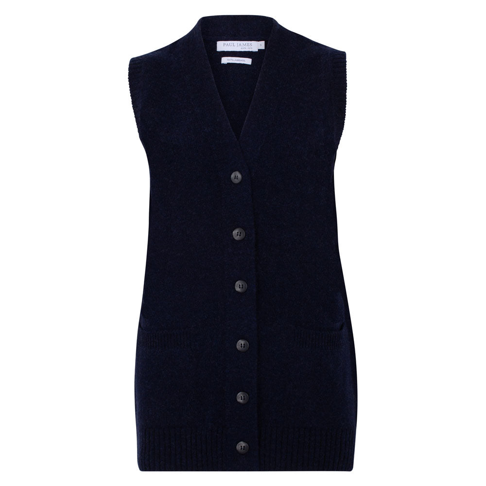 Womens 100% Lambswool V Neck Laura Waistcoat With Pockets - Oxford Blue Large Paul James Knitwear