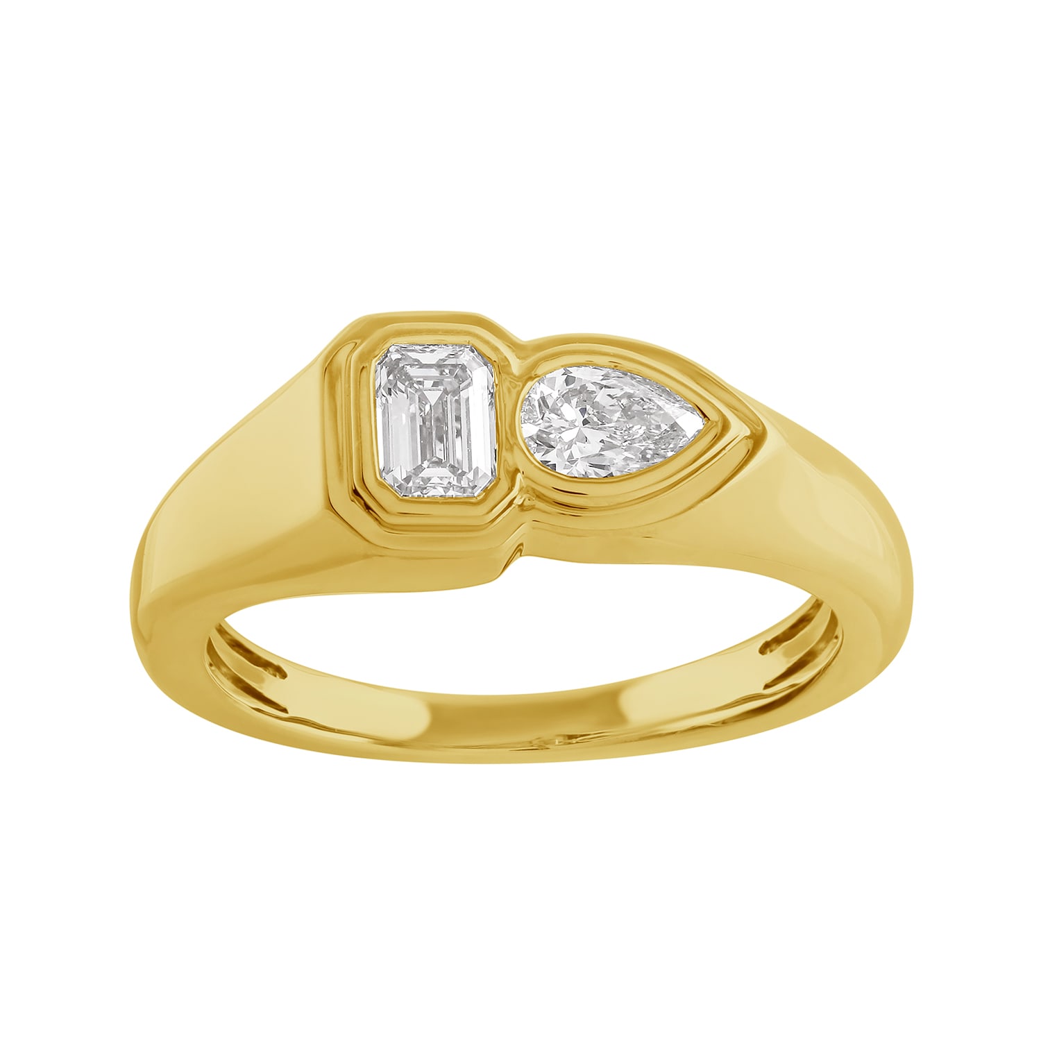 Artisan Women's Gold / White Emerald & Pear Cut Diamond Band Ring In 14kt Yellow Gold In Gold