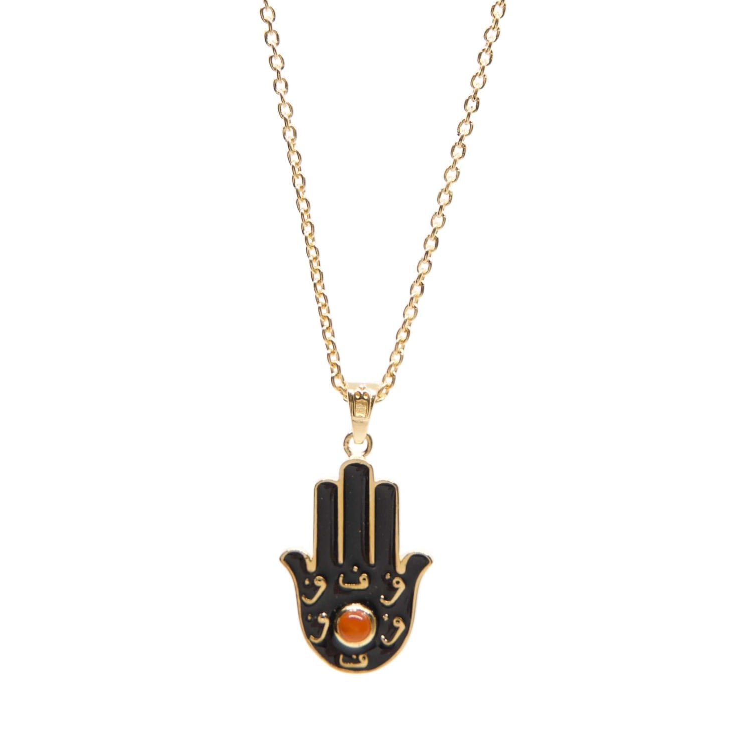 Kismet Jewels Women's Gold / Yellow / Orange Hamsa Hand Carnelian Necklace