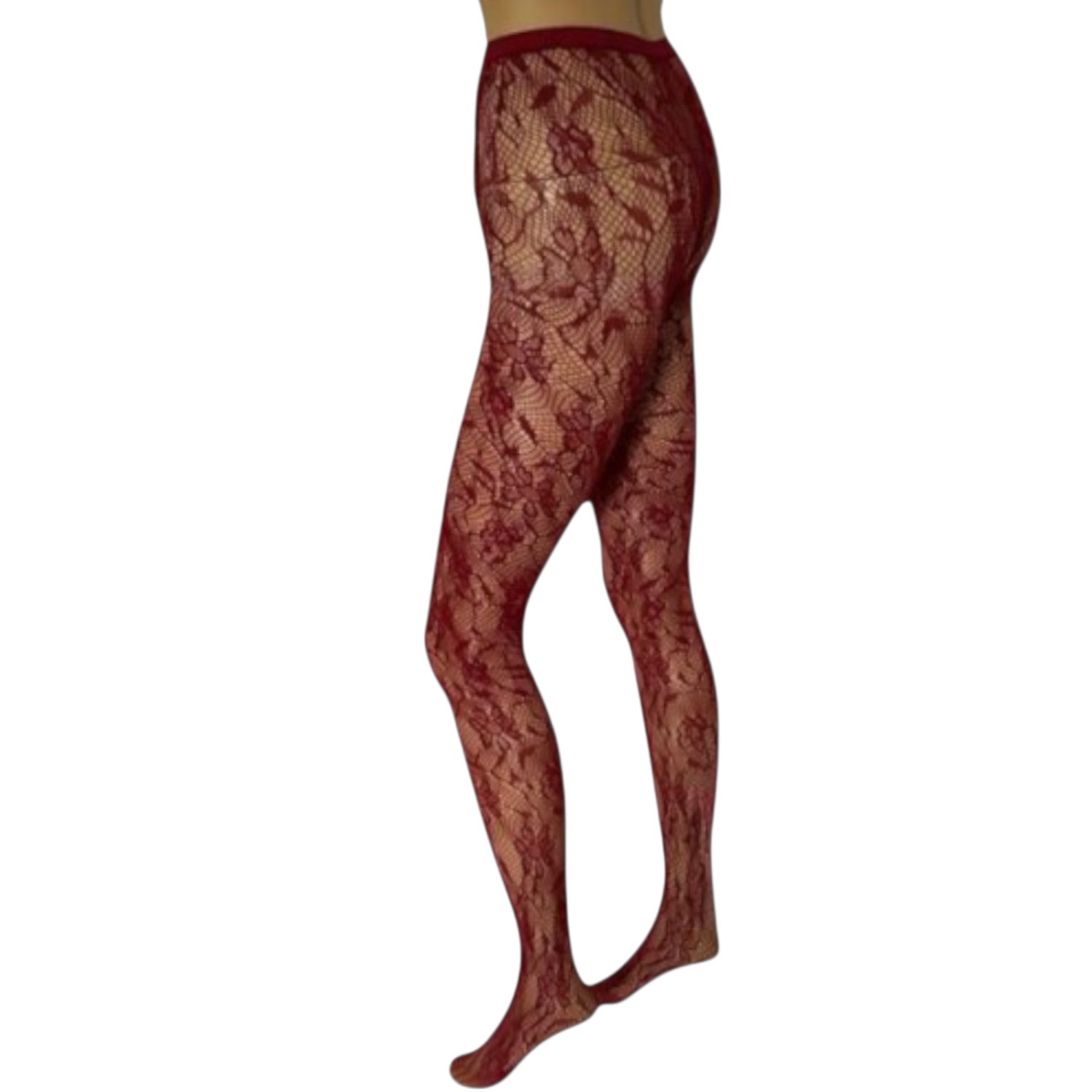 High Heel Jungle By Kathryn Eisman Women's Venise Lace Fishnet Tights Red Wine