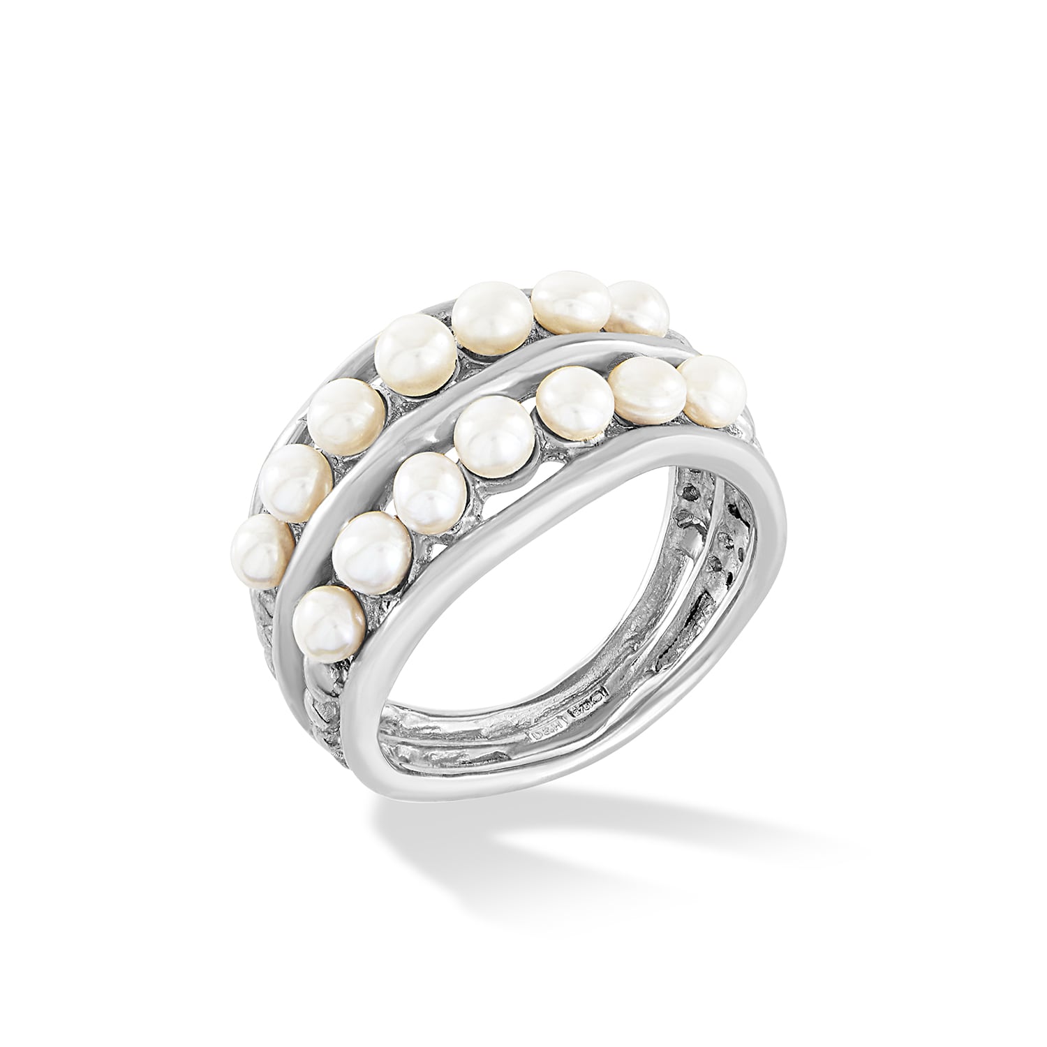 Dower & Hall Women's Solid White Gold Double Row Pearl Waterfall Ring In Metallic