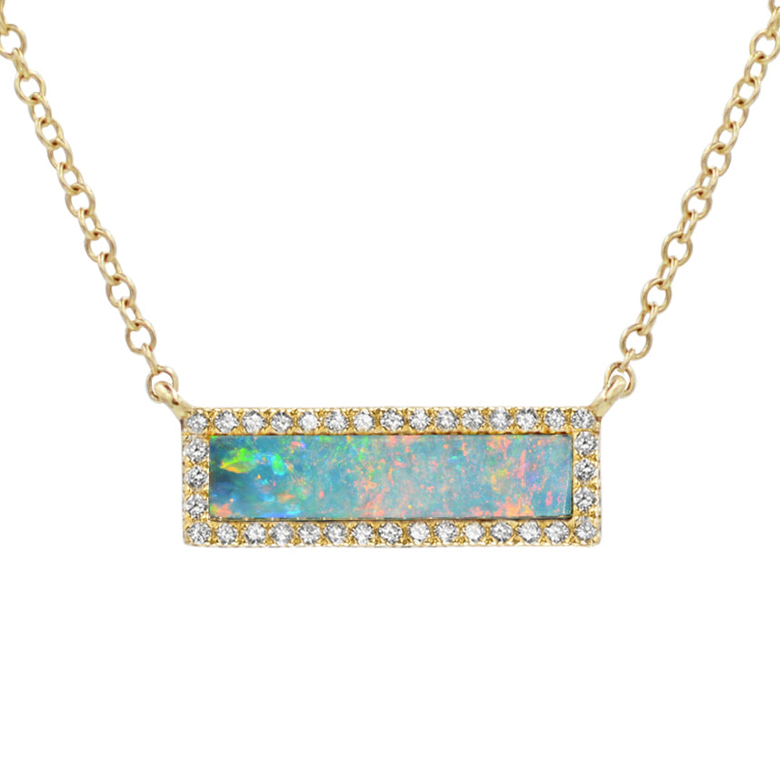 Kamaria Women's Blue Reflection Opal Bar Necklace With Diamonds In Blue