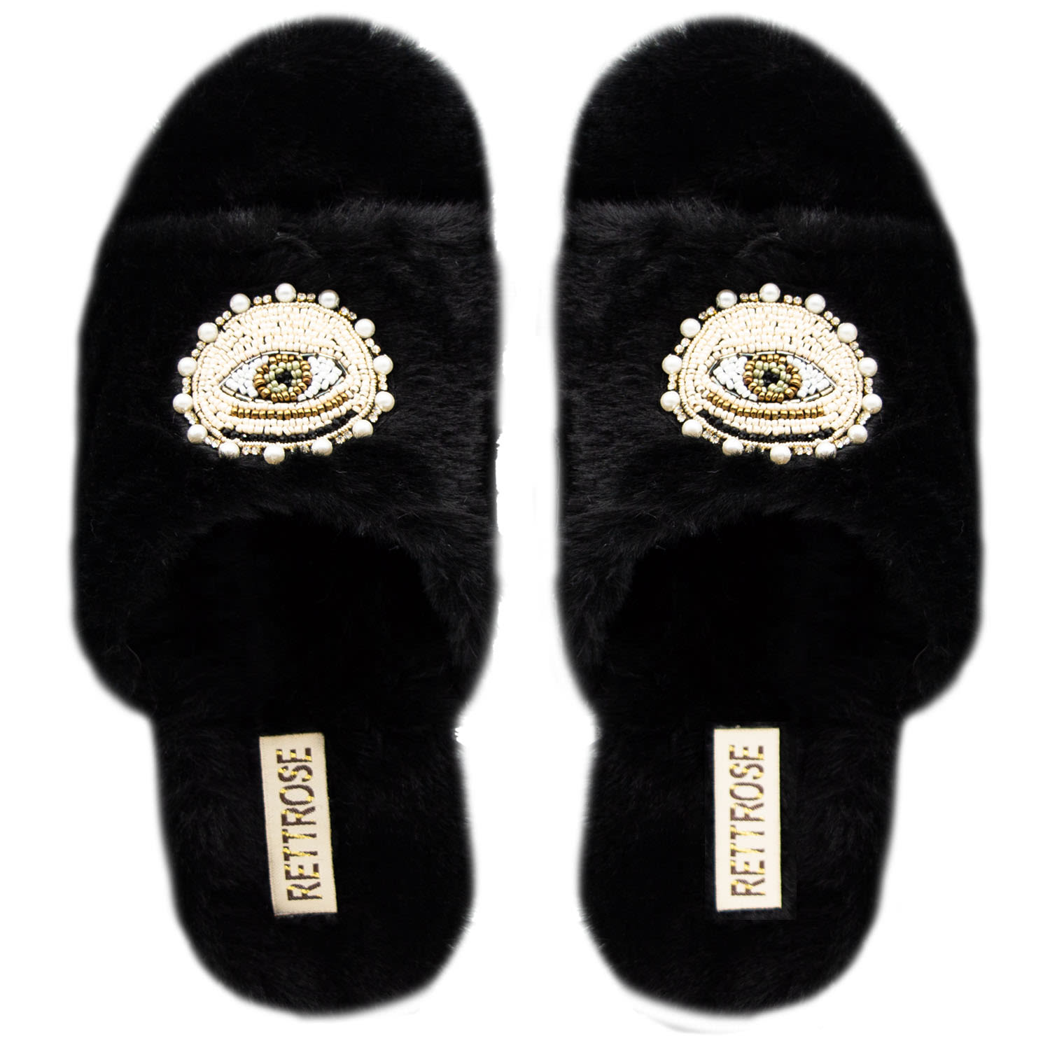 Rettrose Women's The Molly Black Luxury Plush Diamanté Embellished Handmade Slipper In Black