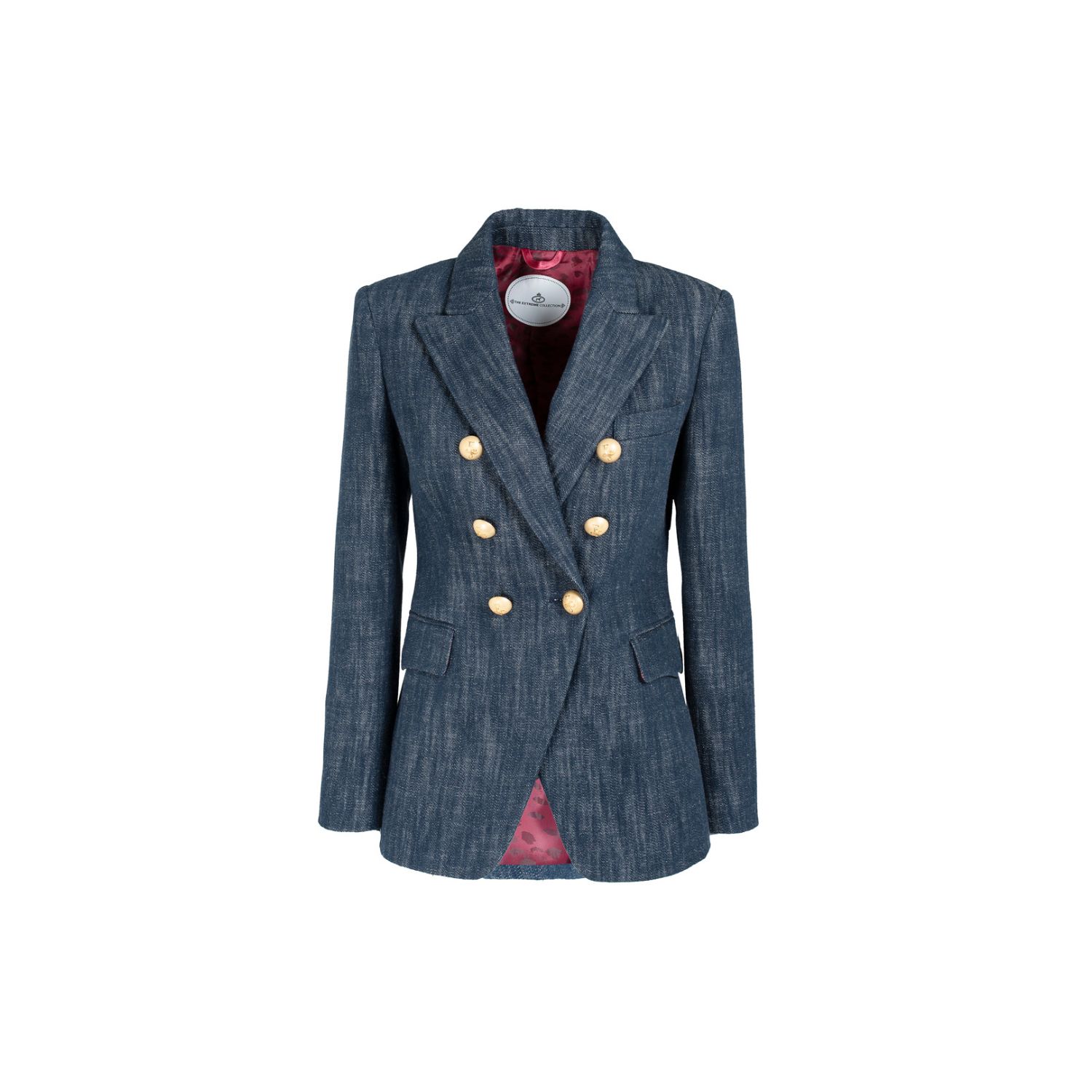 The Extreme Collection Women's Blue Double Breasted Navy Cotton Blend Blazer With Golden Buttons Byron In Blue