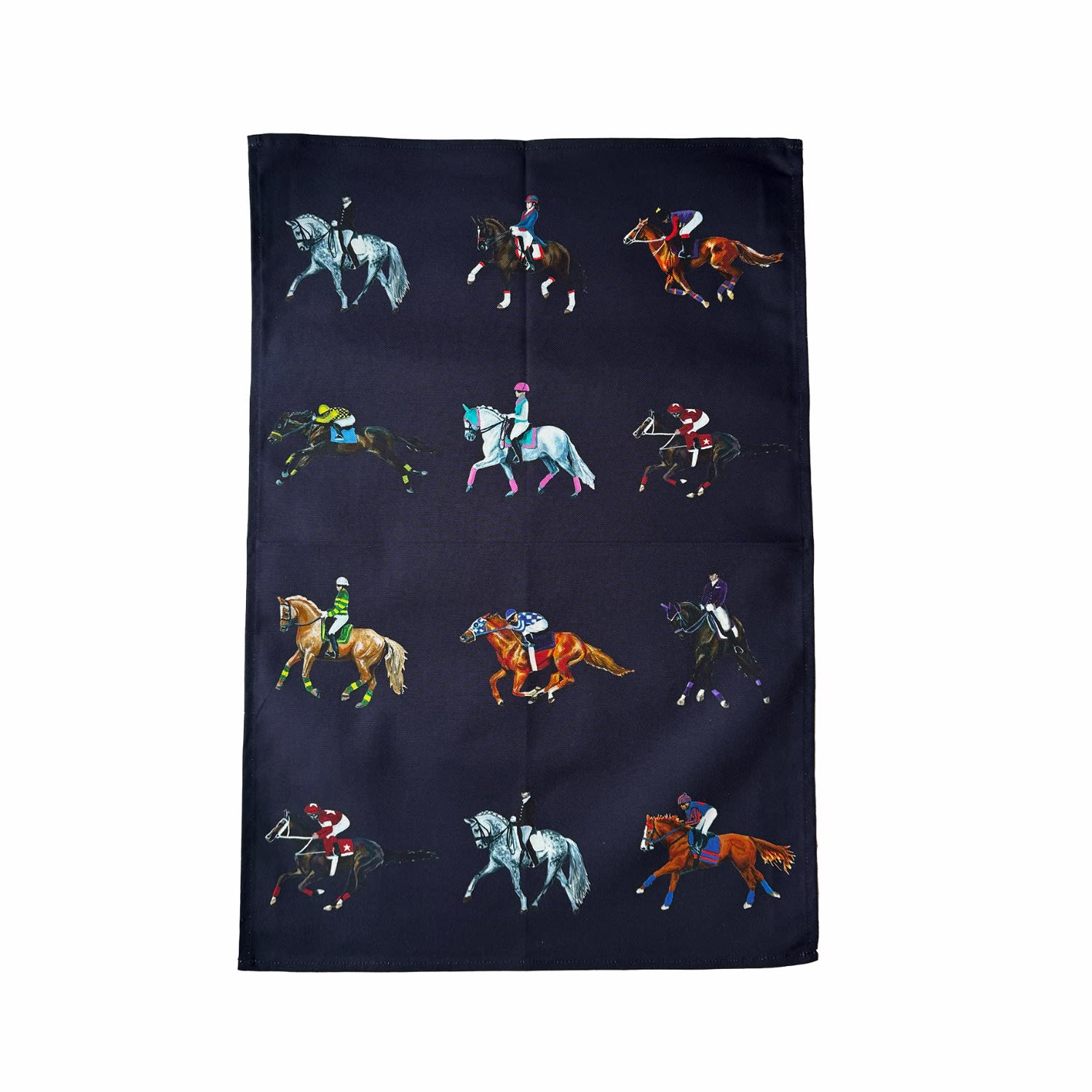 Jessica Anderton Designs Blue Dressage & Racehorses Cotton Tea Towels - Navy In Blue