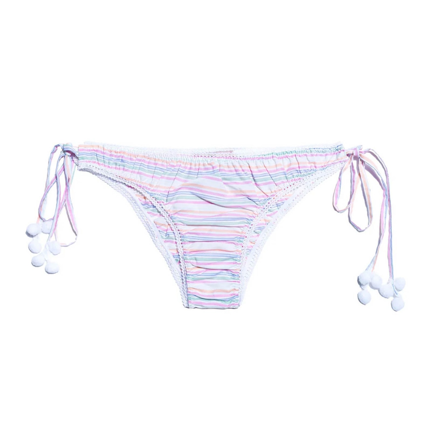 Women&rsquo;s White Knickers With Ties At Sides And Pom-Poms | Lisa the Label