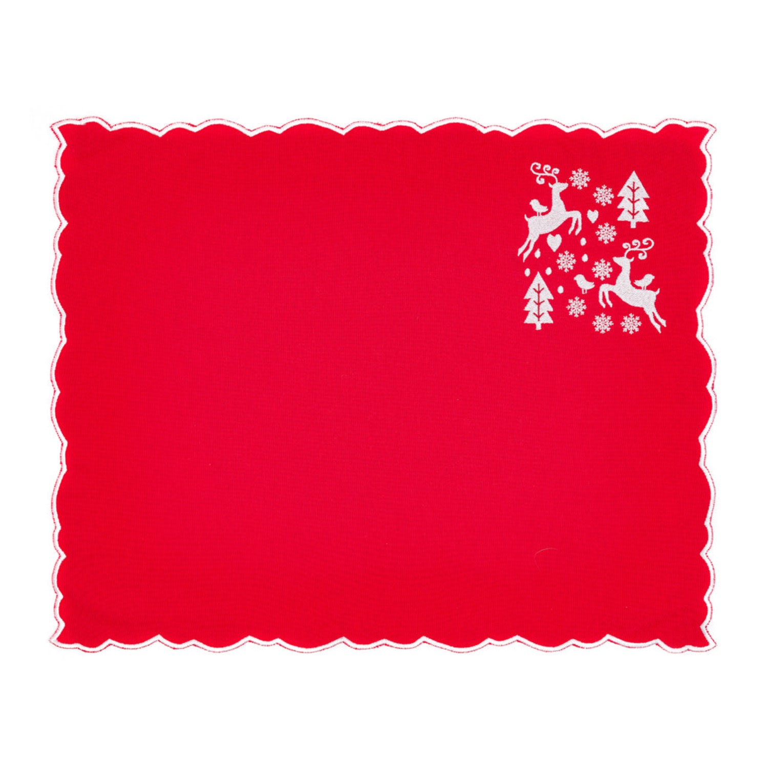 Km Home Collection Red Set Of Two Christmas Deer Embroidery Cotton Placemat In Red