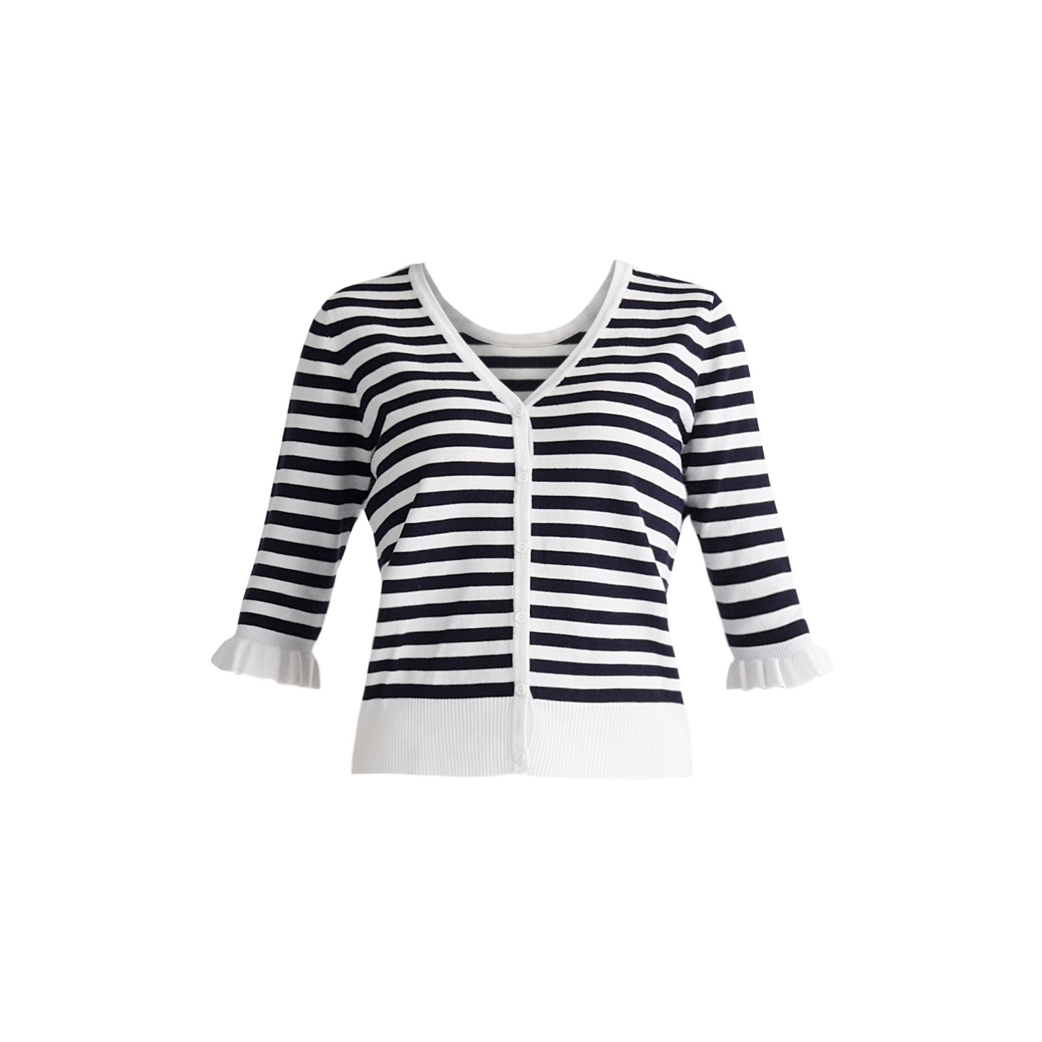 Women’s Frilled Two-Way Top - Navy & White Extra Large Paisie