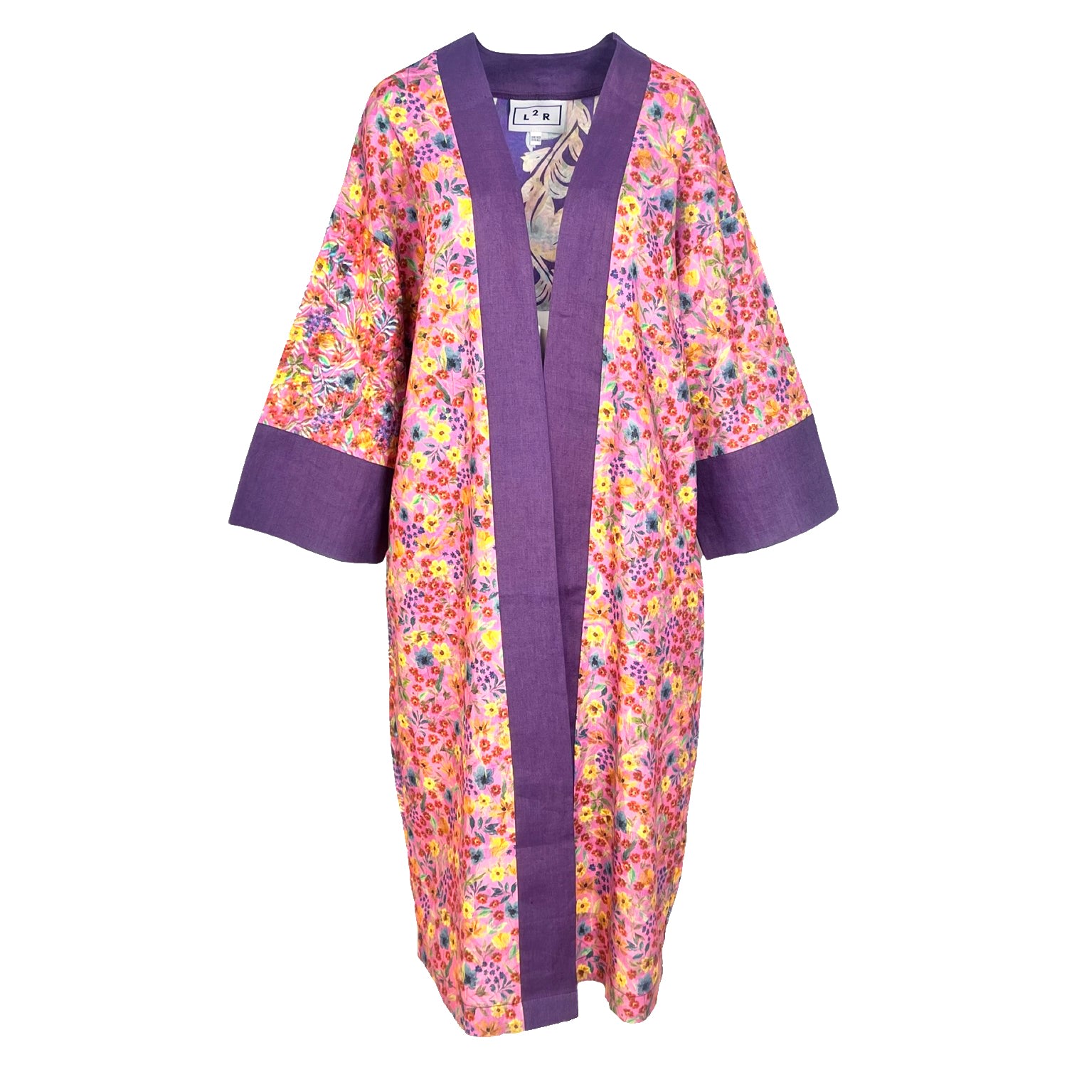 L2r The Label Women's Pink / Purple Reversible Kaftan Kimono - Floral Pink Print