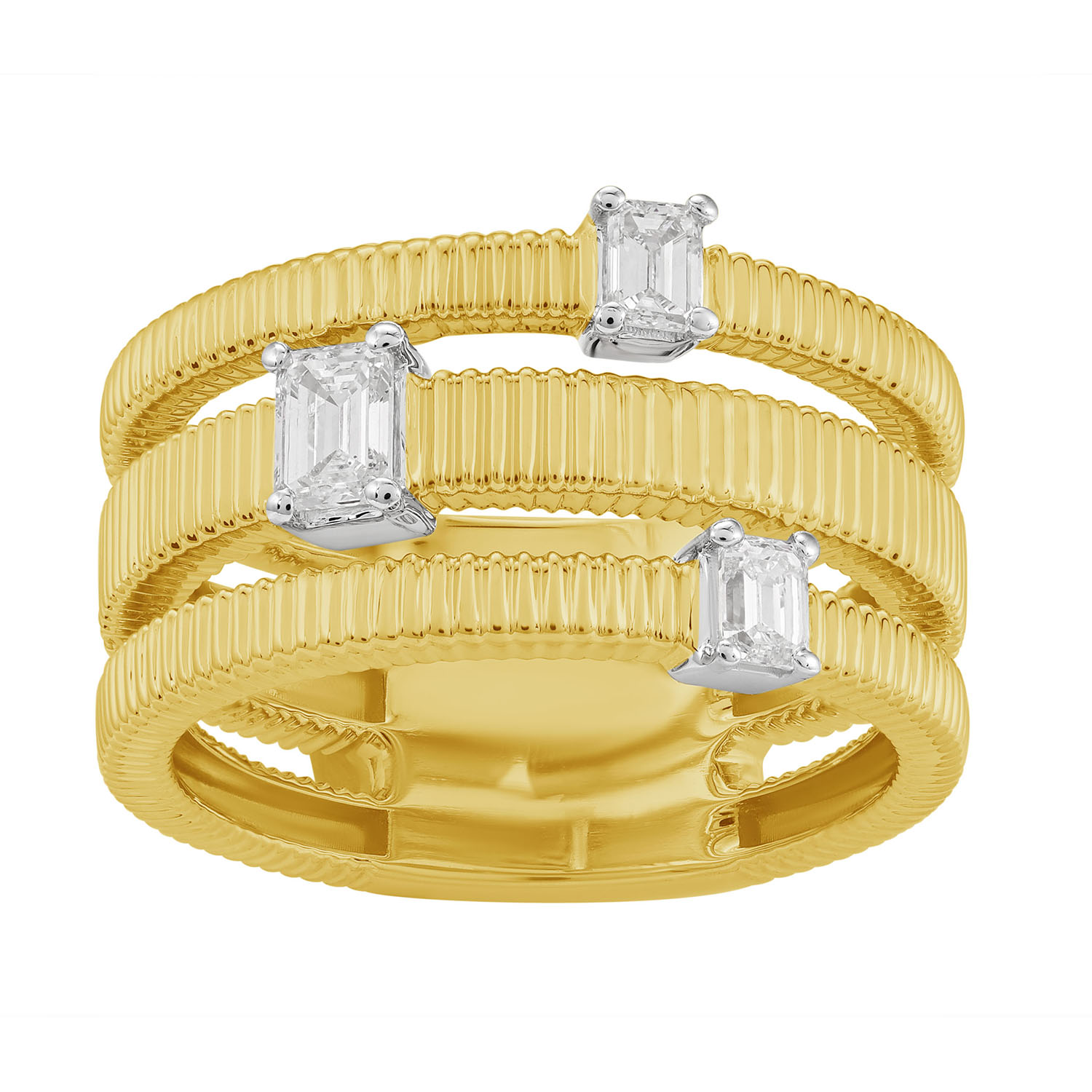 Artisan Women's Gold / White Baguette Cut Diamond Spiral Ring In Yellow And White Gold