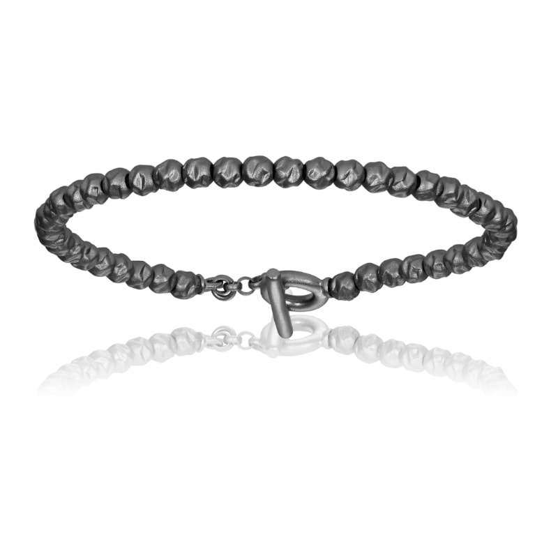 Men’s Black Pvd Rock Bracelet With Black Beads Unisex Double Bone Bracelets