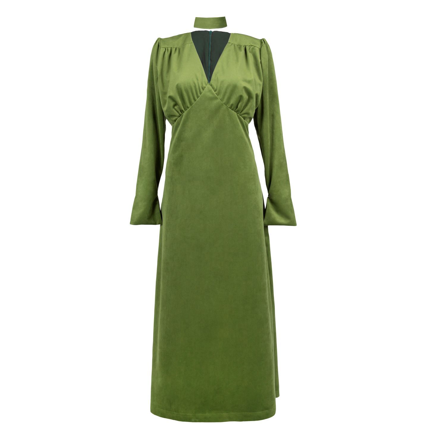 Ophelia Velvet Dress With Belt-Forest Green, NUMBAT