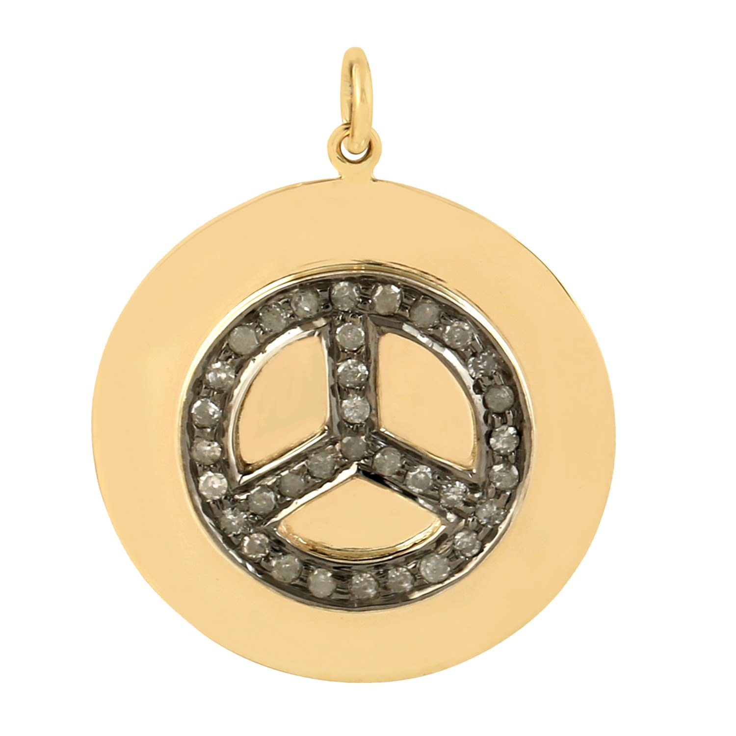 Women’s White / Gold / Green 14K Yellow Gold Sterling Silver Natural Diamond Peace Sign Charm Pendant Artisan