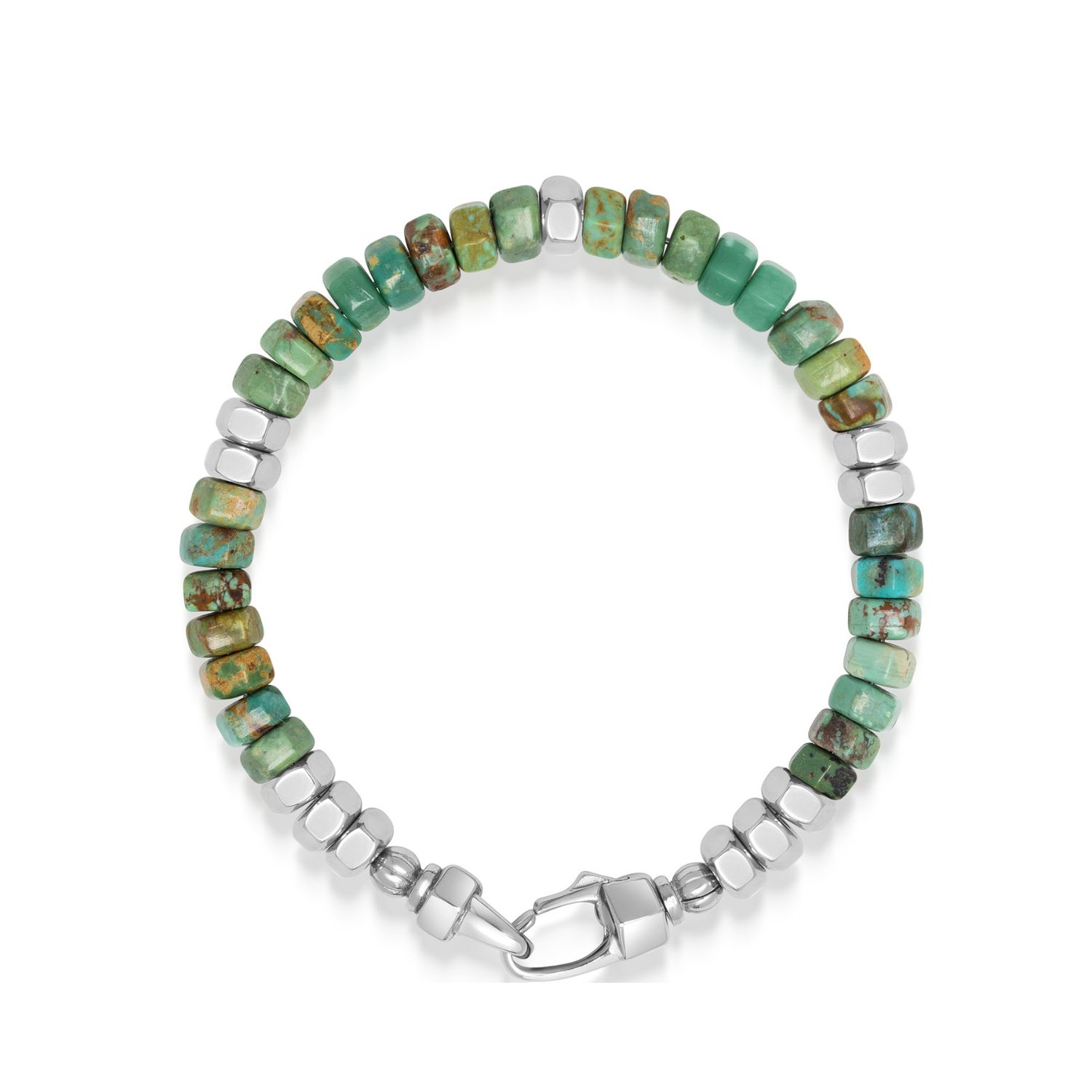 Nialaya Green / Blue / Silver Men's Hexagon Beaded Bracelet With Green Turquoise And Silver In Neutral