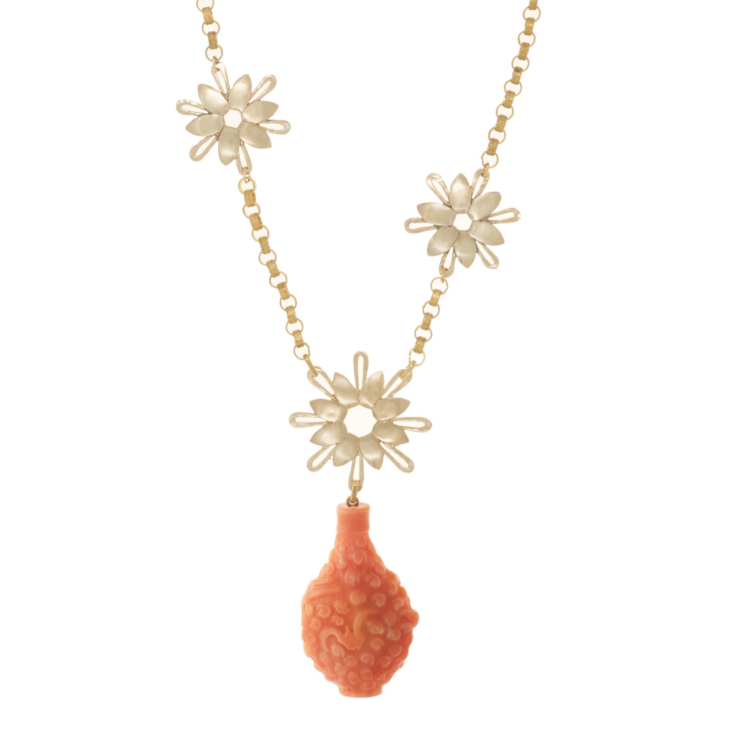 Castlecliff Women's Gold / Red Bouquet Necklace In Coral In Orange