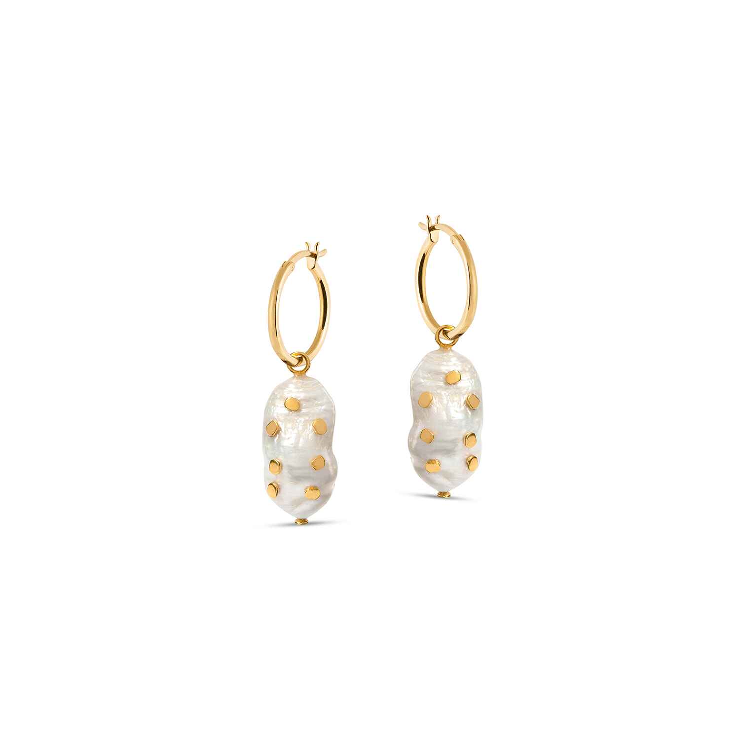 Amadeus Women's Gold / White Venus Hoop Earrings With Large Keshi Pearl And Barnacles