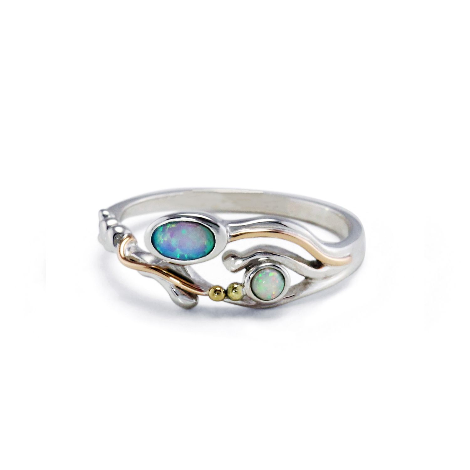 Isla Silver Women's Gold / Blue / Silver Sterling Silver Fire Opal Ring