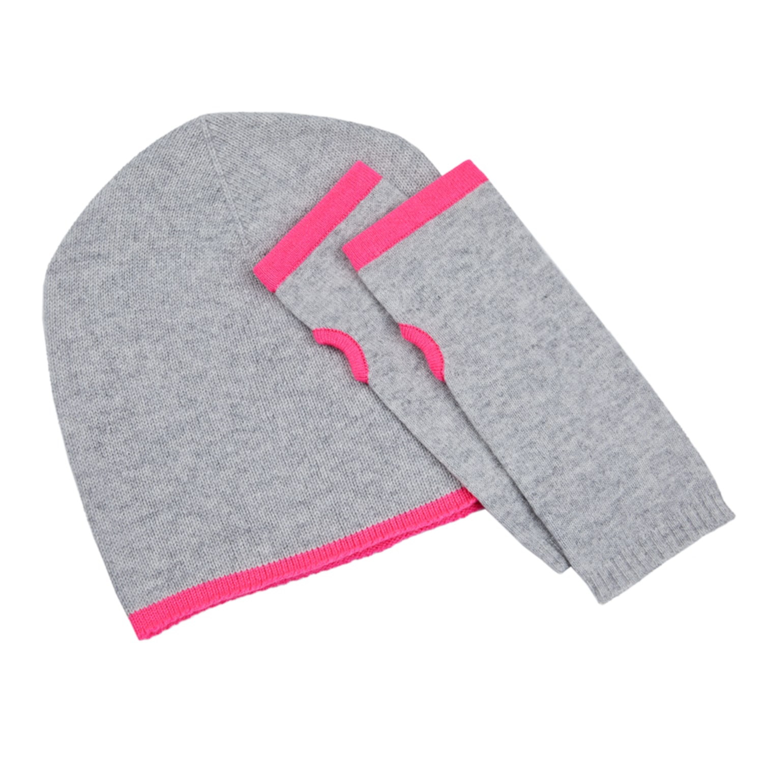 Cove Women's Cashmere Grey & Pink Beanie & Wrist Warmer Set In Grey
