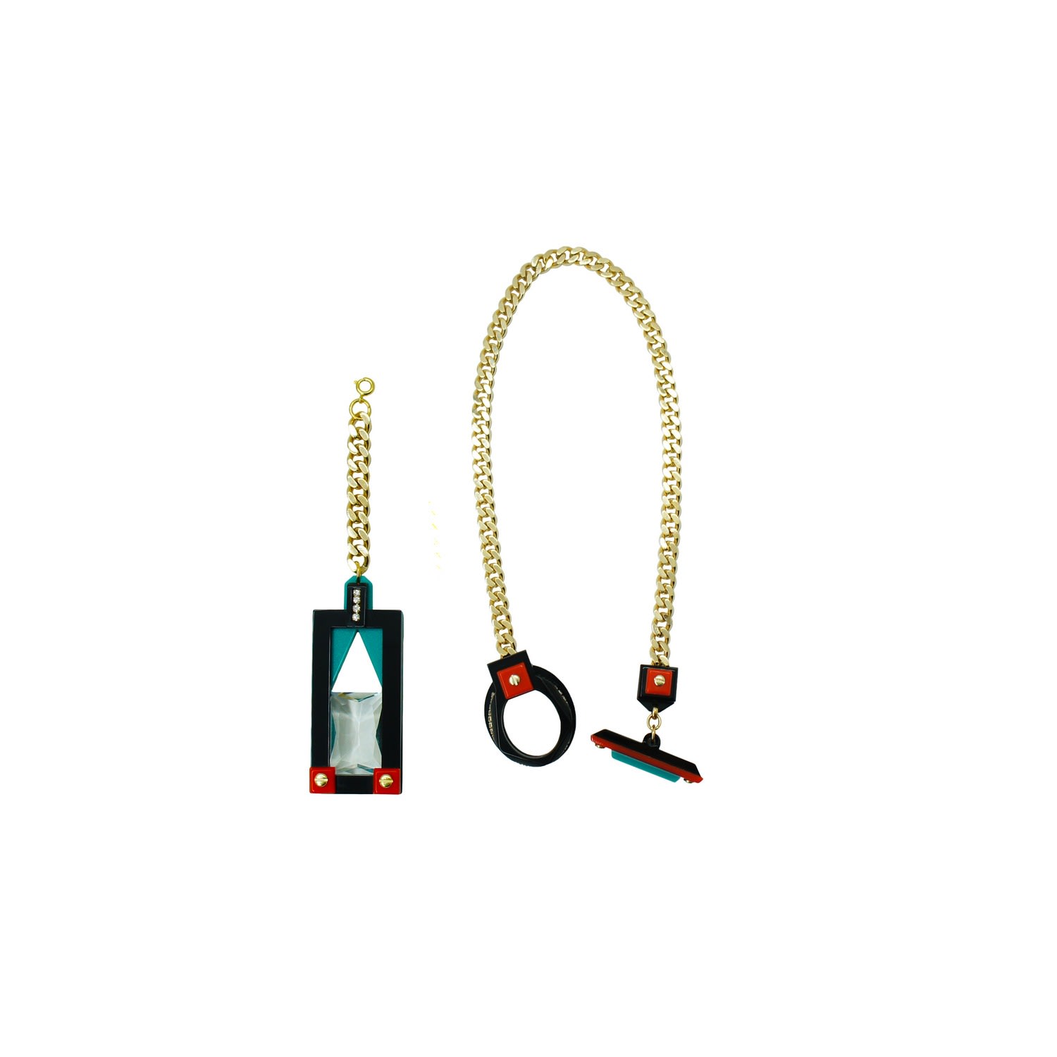 Gissa Bicalho Women's Handmade Acrylic Necklace Deco T Closure Rectangular Cut Stone Turquoise