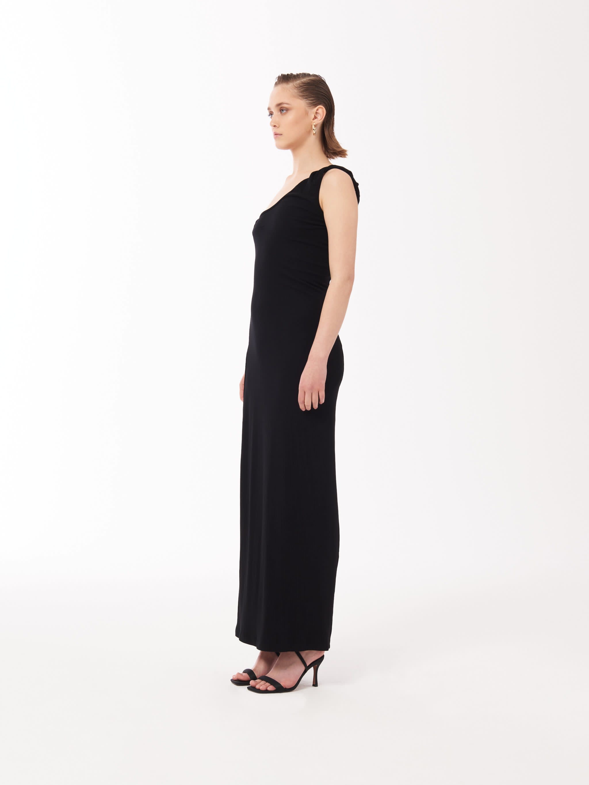 Two-Way Single Shoulder Twisted Strap Maxi Dress In Black