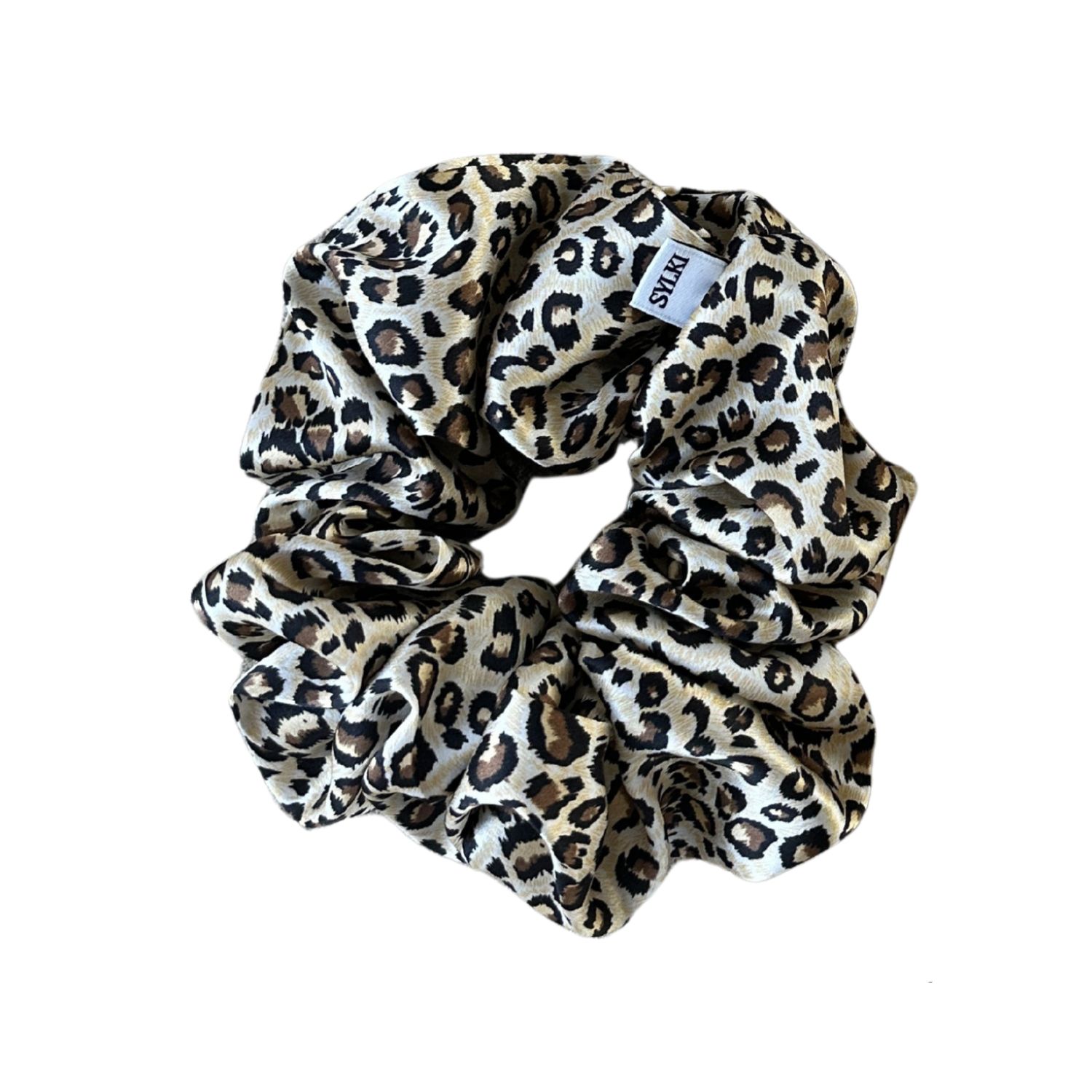 Sylki Women's Black Maxi Silk Scrunchie - Leopard Print In Black